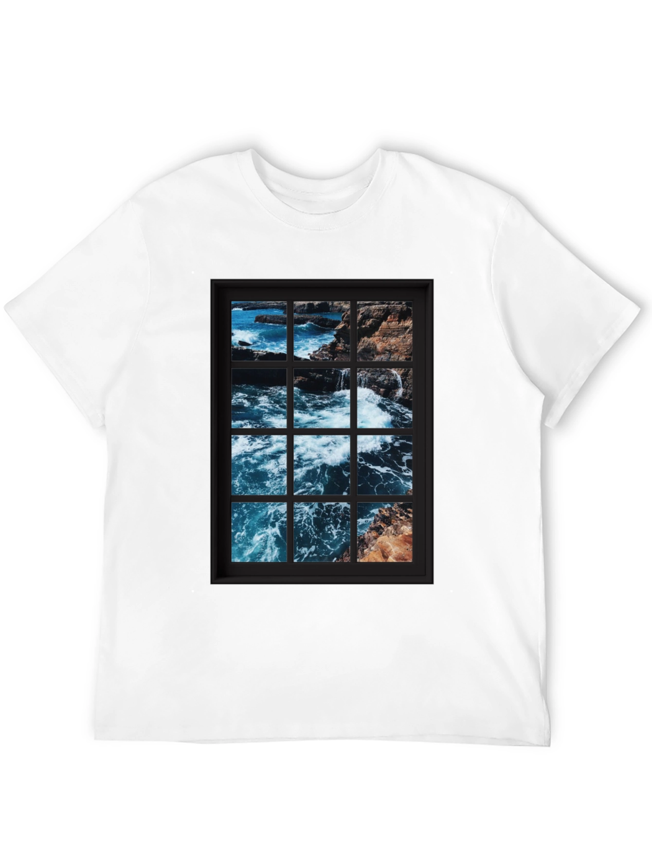 Ocean View Graphic Tee - Black Cotton T-Shirt