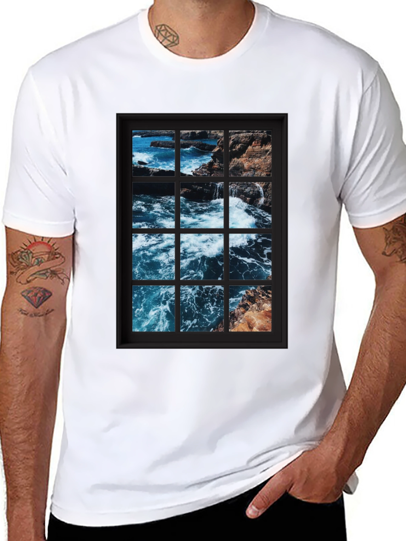 Ocean View Graphic Tee - Black Cotton T-Shirt