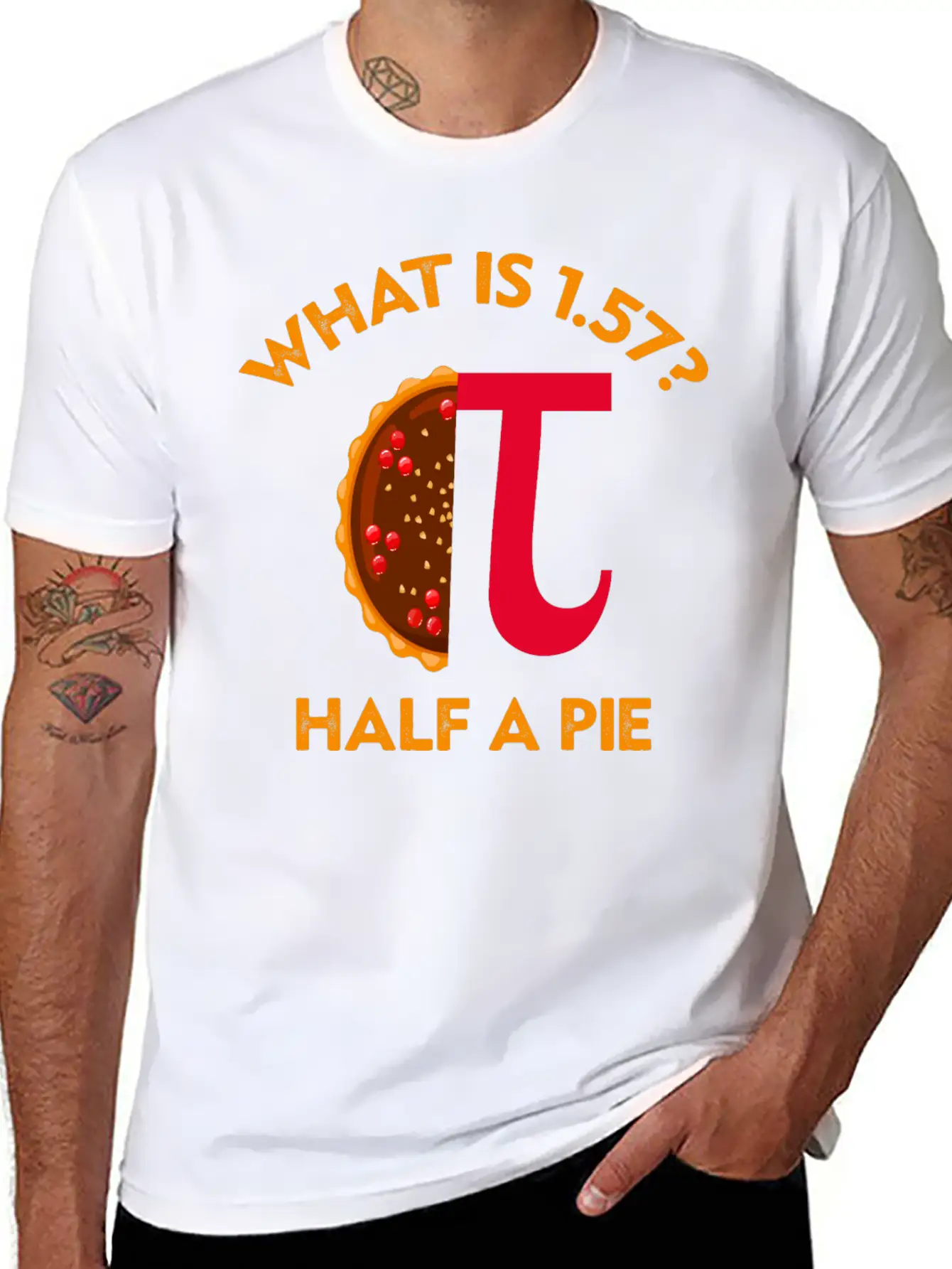 What Is 1. 57? Half A Pie Circle Number Unisex Short Sleeve Soft Cotton T-Shirt – Casual Everyday Wear