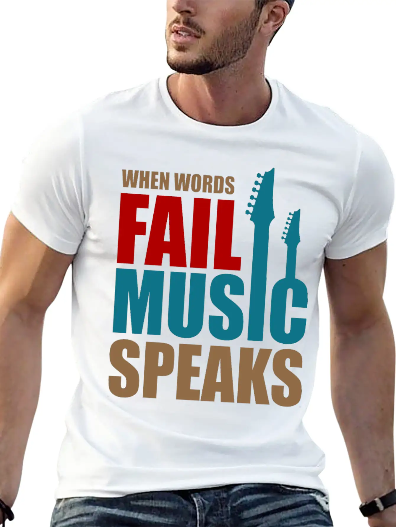 When Words Fail Music Speaks Stylish Everyday T-Shirt – Unisex Basic Cotton Tee