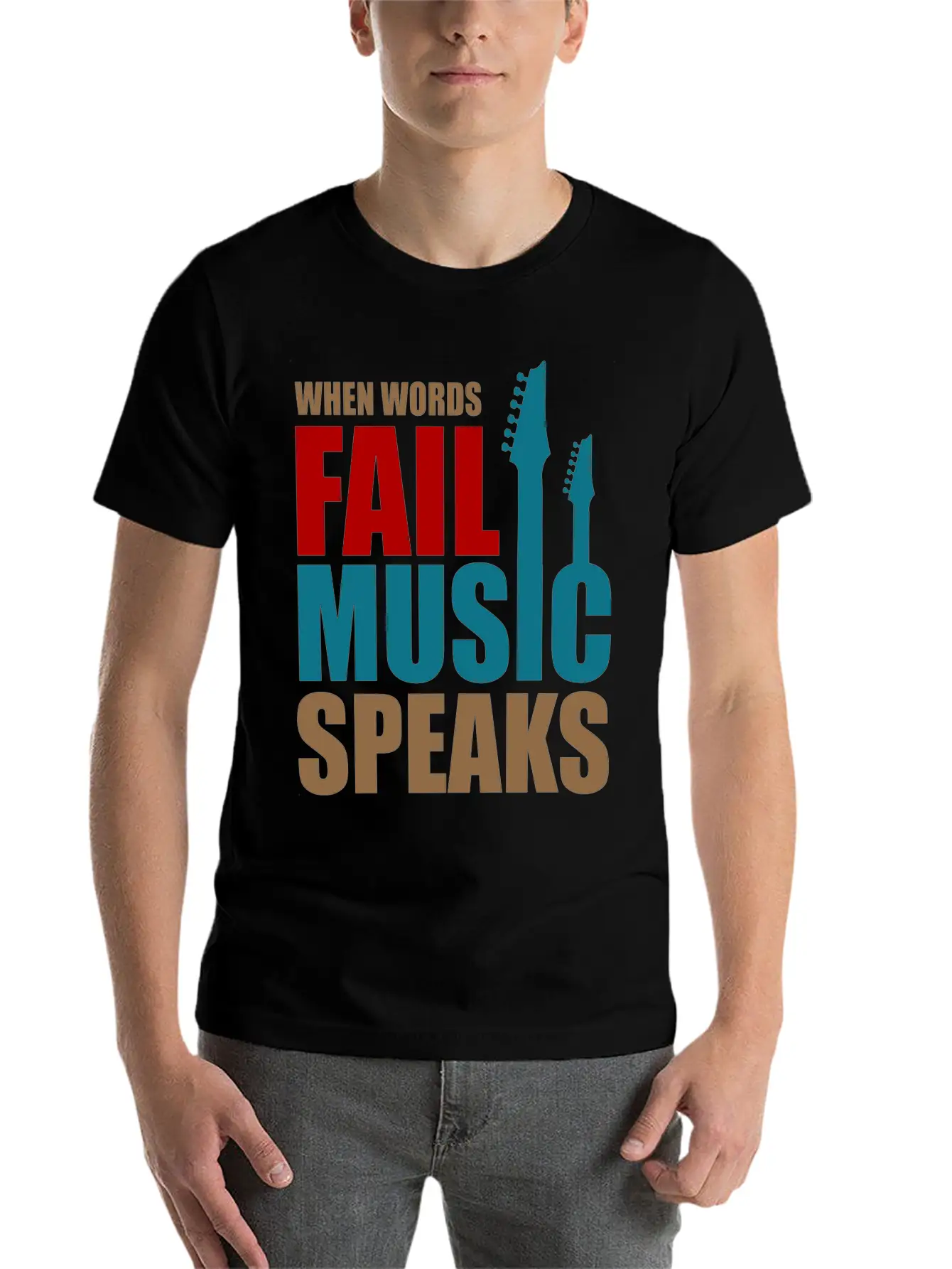 When Words Fail Music Speaks Stylish Everyday T-Shirt – Unisex Basic Cotton Tee