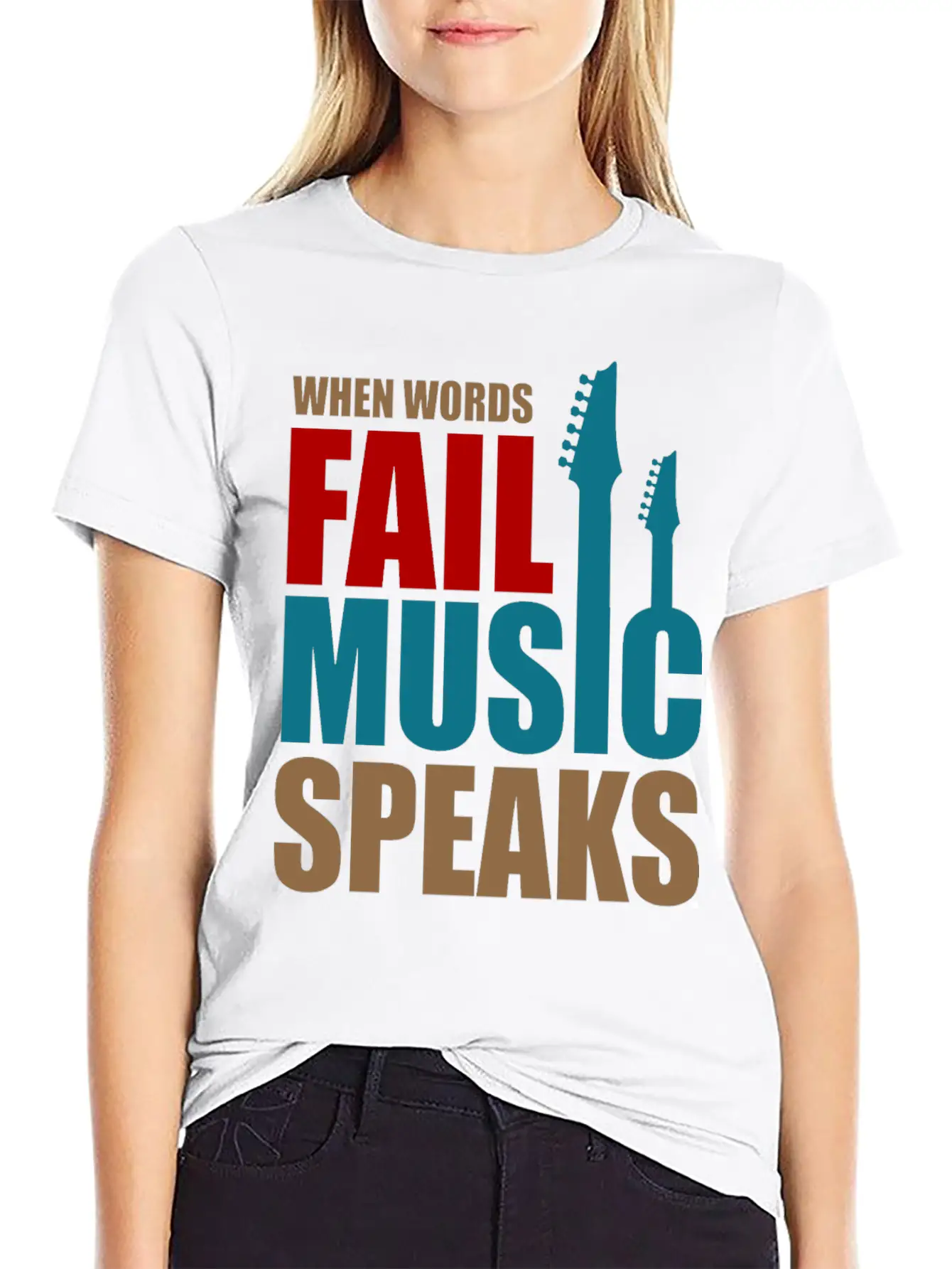When Words Fail Music Speaks Stylish Everyday T-Shirt – Unisex Basic Cotton Tee