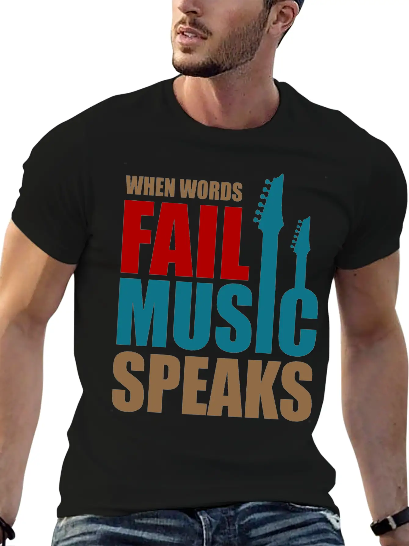 When Words Fail Music Speaks Stylish Everyday T-Shirt – Unisex Basic Cotton Tee