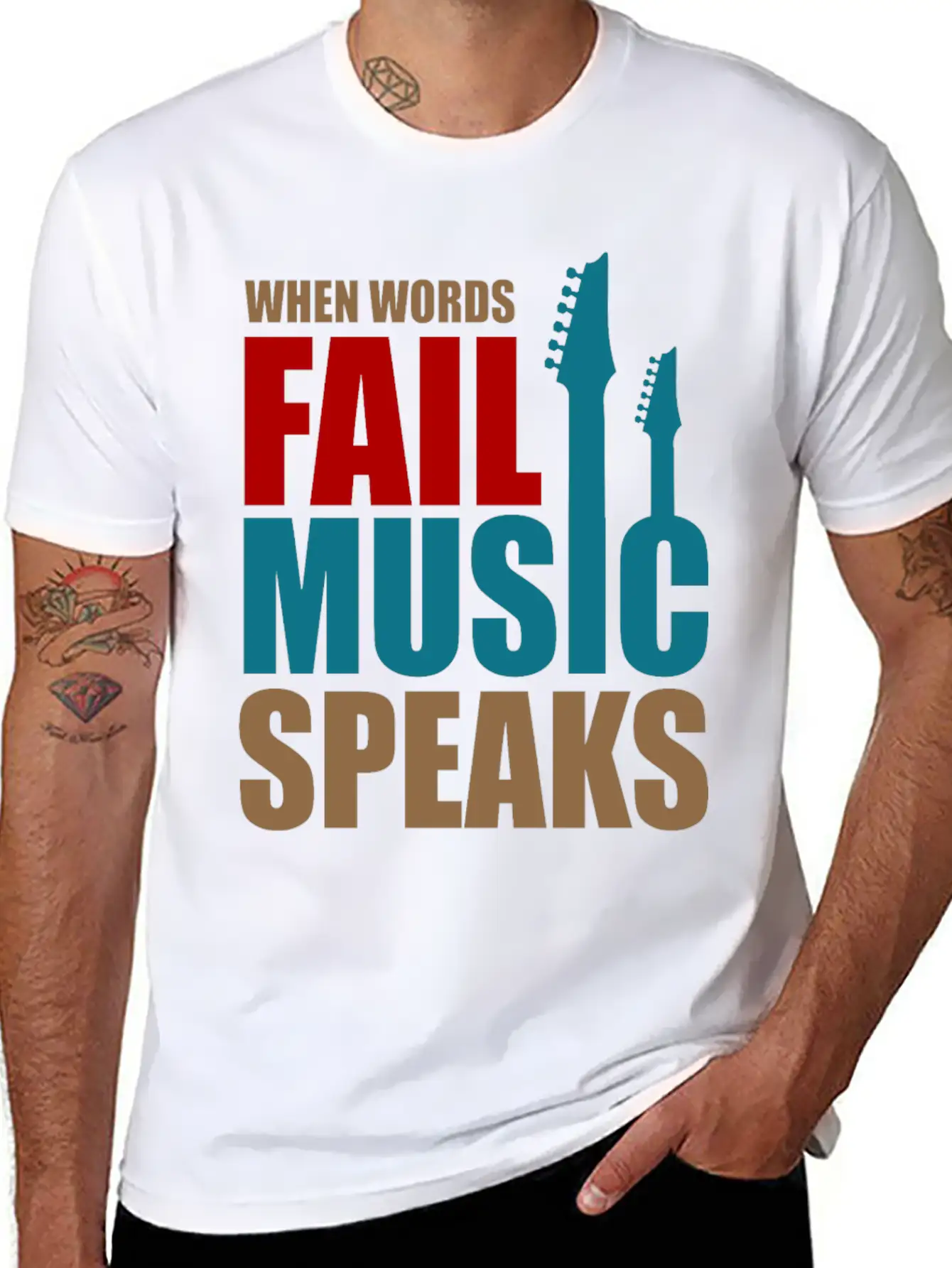 When Words Fail Music Speaks Stylish Everyday T-Shirt – Unisex Basic Cotton Tee