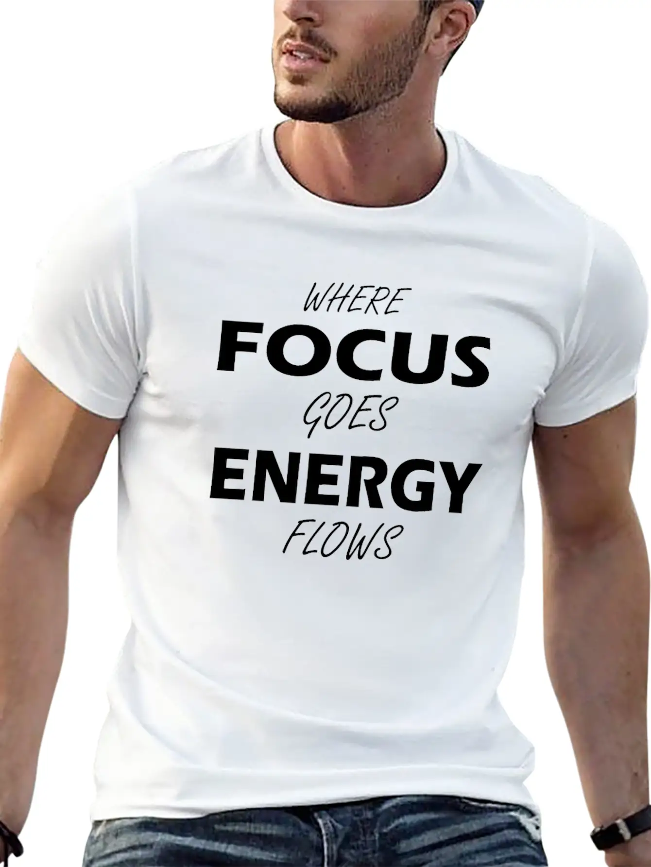 Where Focus Goes Energy Flows Essential Unisex Summer Tee – Soft Cotton Casual Fit