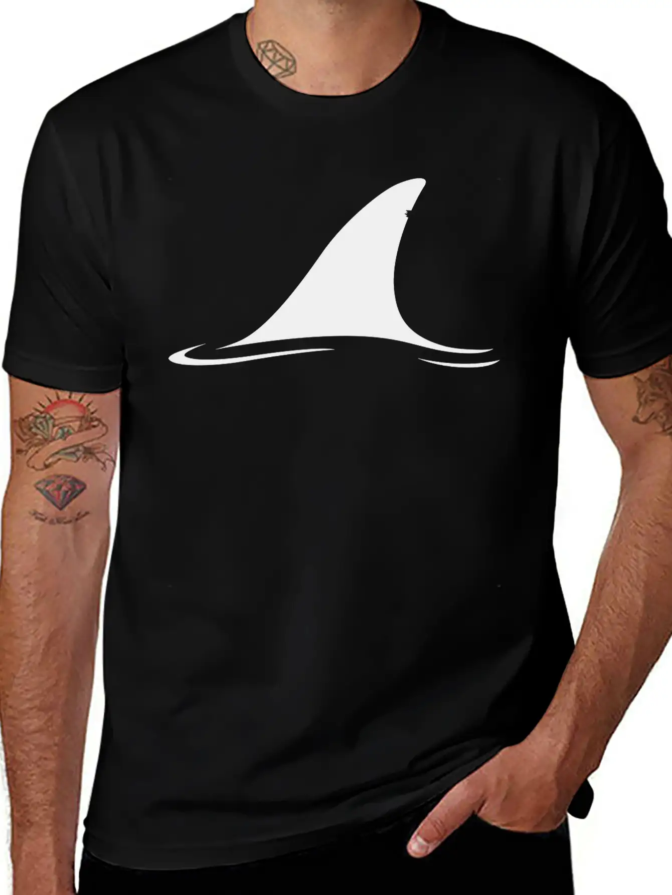 White Shark Fin Comfortable Minimalist Graphic Tee – Summer Style Essential