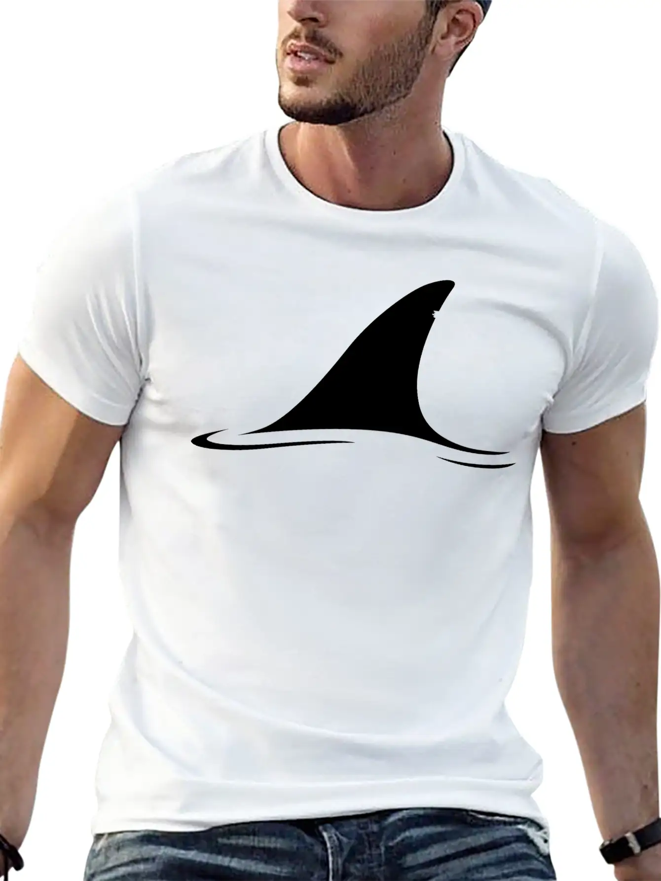 White Shark Fin Comfortable Minimalist Graphic Tee – Summer Style Essential