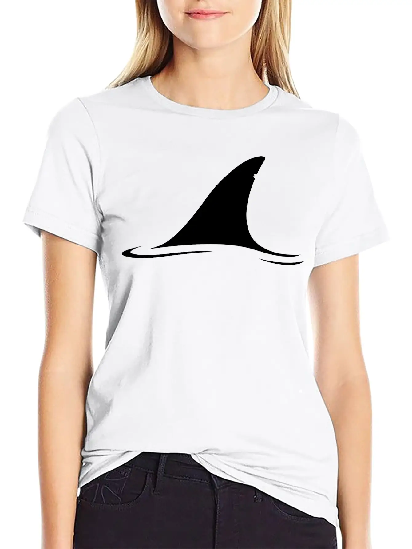 White Shark Fin Comfortable Minimalist Graphic Tee – Summer Style Essential