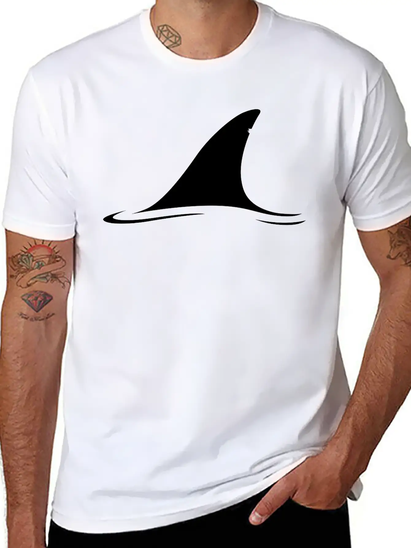 White Shark Fin Comfortable Minimalist Graphic Tee – Summer Style Essential