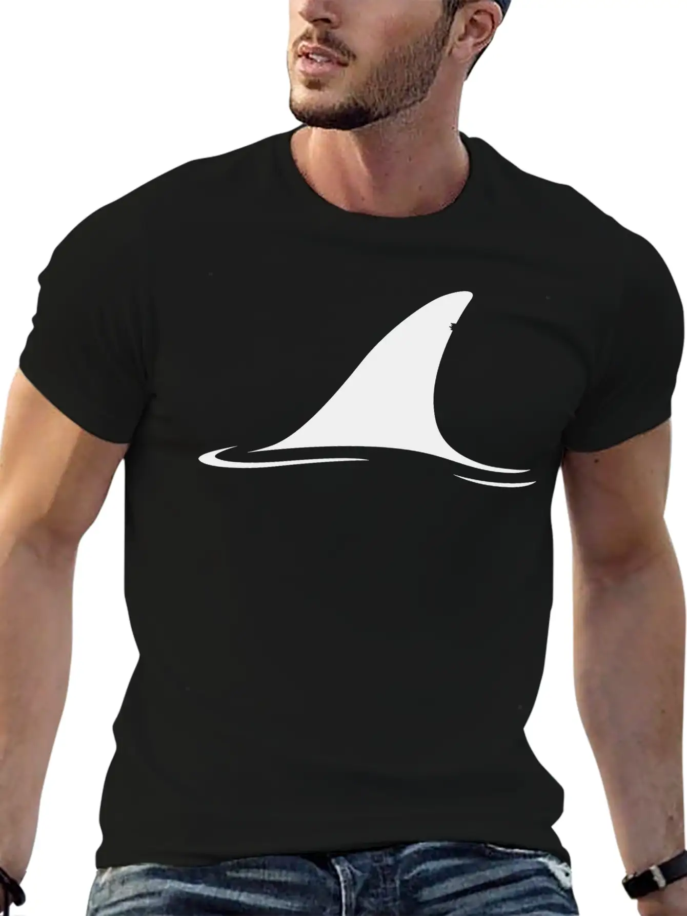 White Shark Fin Comfortable Minimalist Graphic Tee – Summer Style Essential