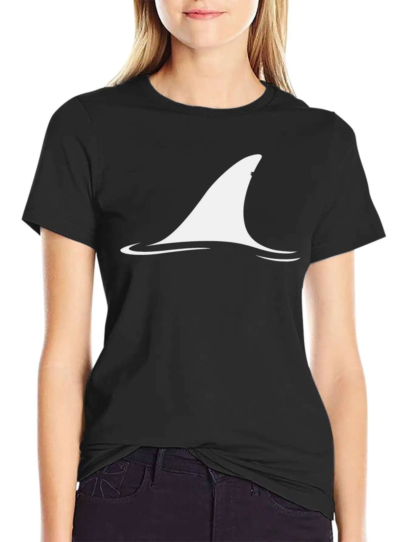 White Shark Fin Comfortable Minimalist Graphic Tee – Summer Style Essential