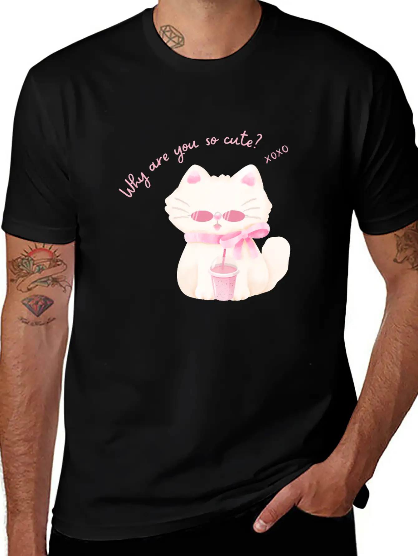 Why Are You So Cute Cat - Adorable Pink Vibe Kitty Timeless Short Sleeve Tee – Comfy And Minimalist Design