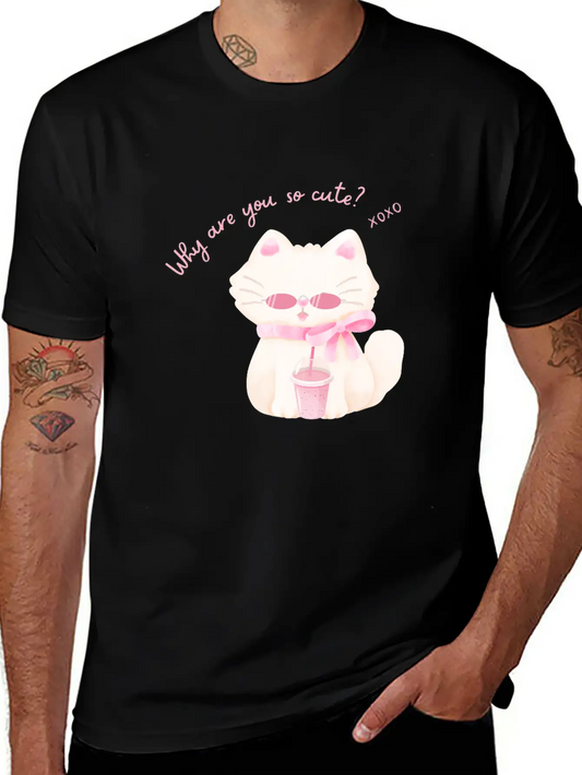 Why Are You So Cute Cat - Adorable Pink Vibe Kitty Timeless Short Sleeve Tee – Comfy And Minimalist Design
