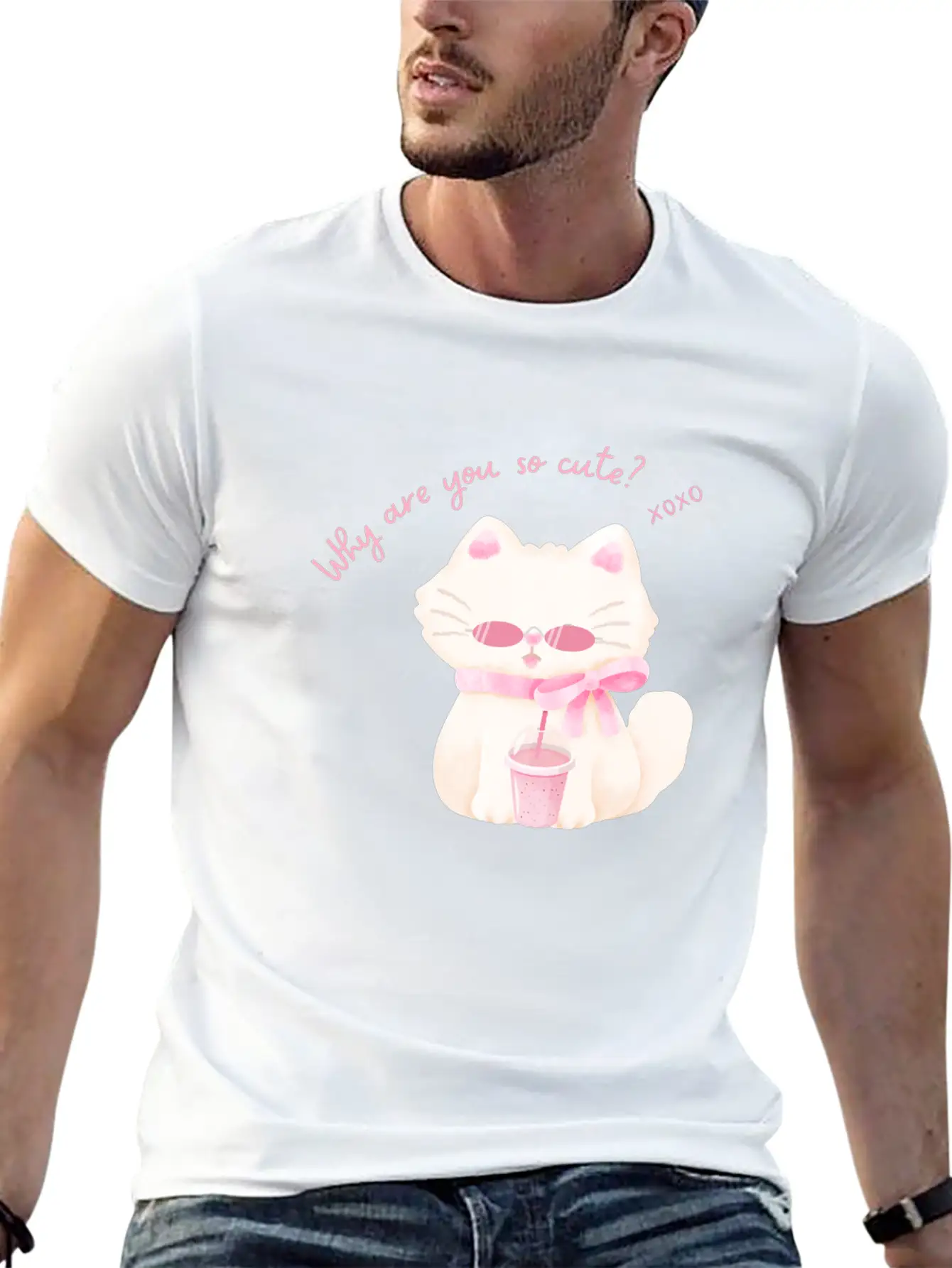 Why Are You So Cute Cat - Adorable Pink Vibe Kitty Timeless Short Sleeve Tee – Comfy And Minimalist Design