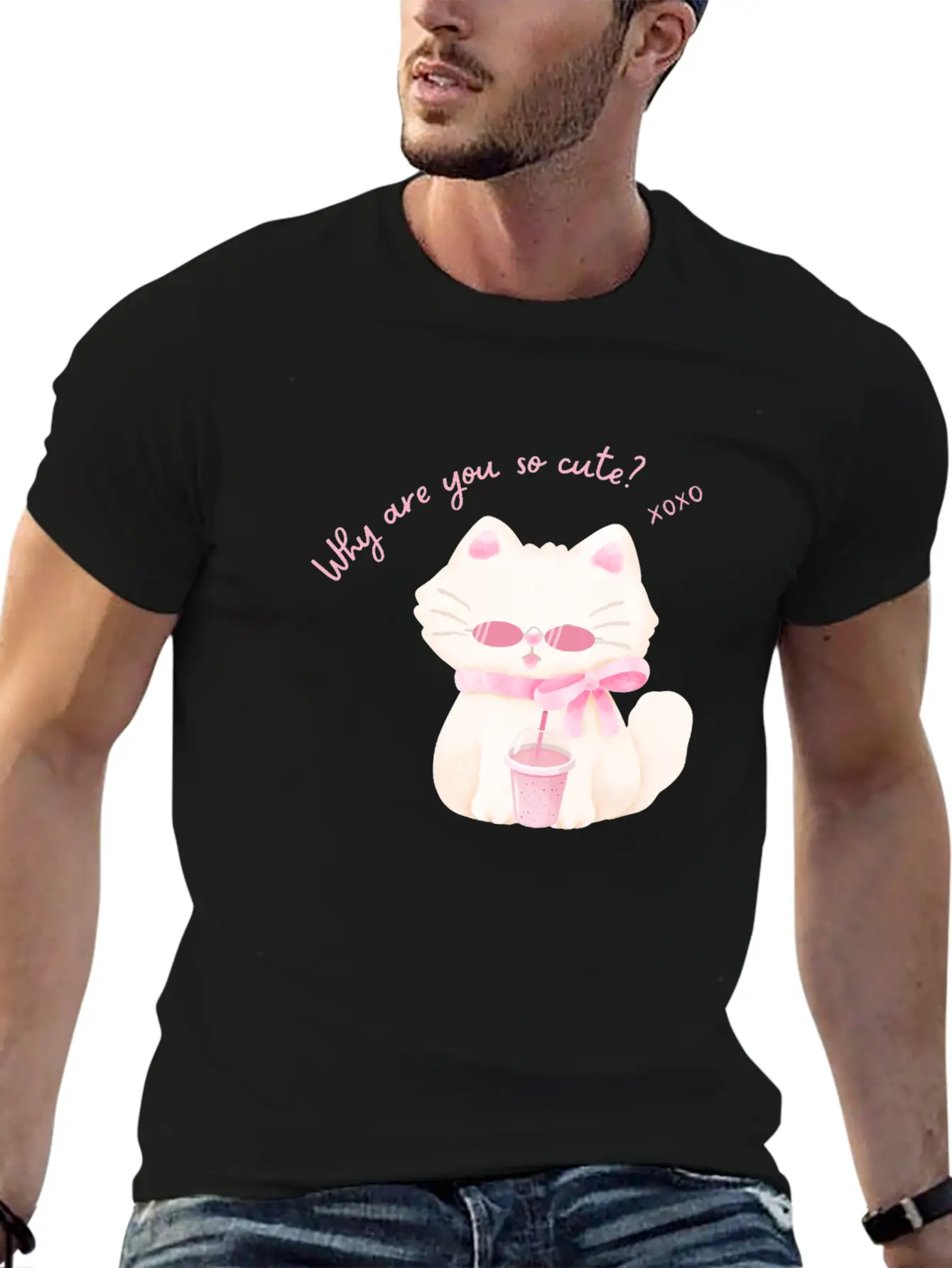 Why Are You So Cute Cat - Adorable Pink Vibe Kitty Timeless Short Sleeve Tee – Comfy And Minimalist Design