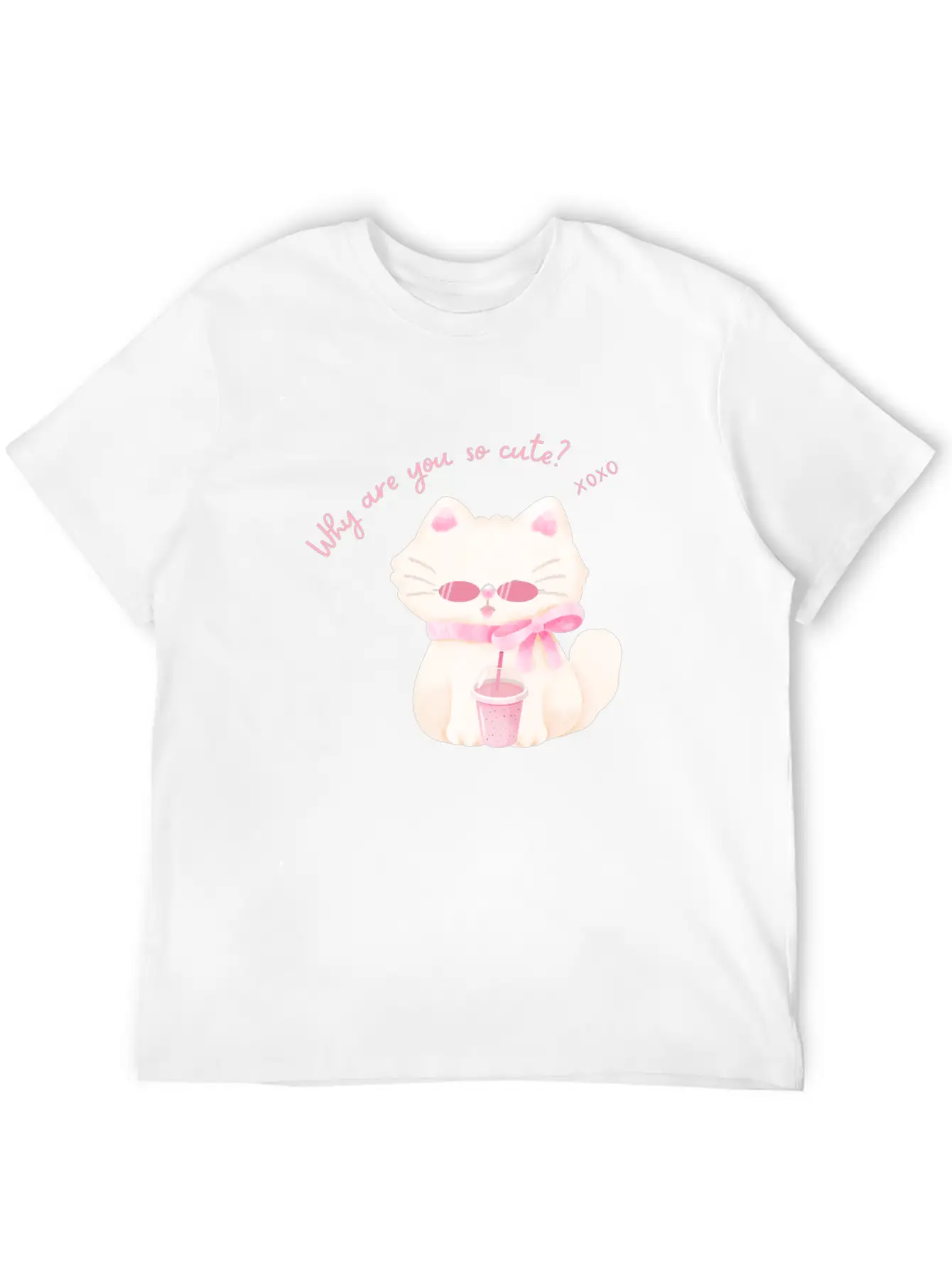 Why Are You So Cute Cat - Adorable Pink Vibe Kitty Timeless Short Sleeve Tee – Comfy And Minimalist Design