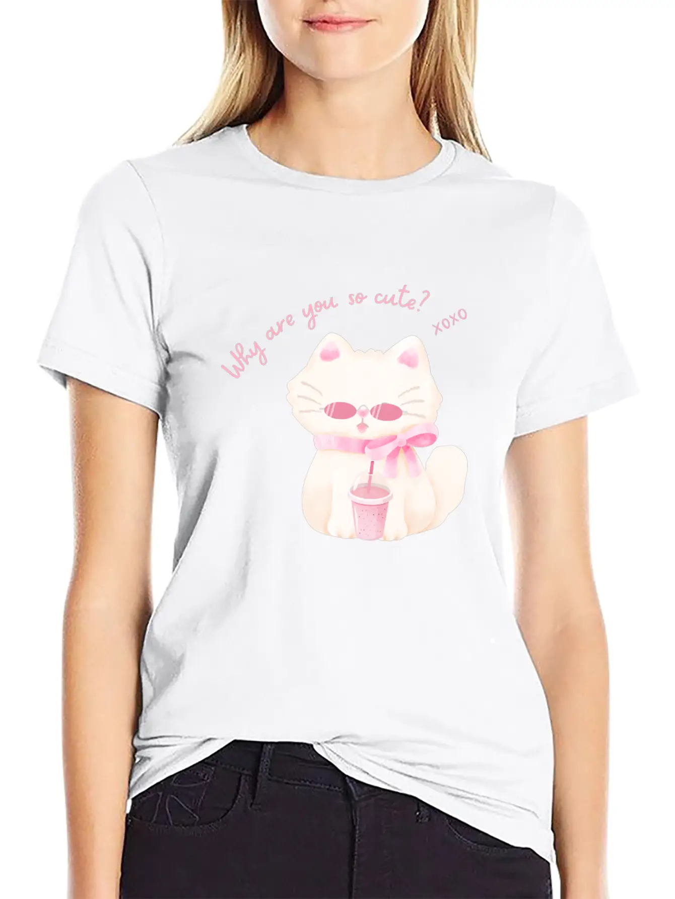 Why Are You So Cute Cat - Adorable Pink Vibe Kitty Timeless Short Sleeve Tee – Comfy And Minimalist Design