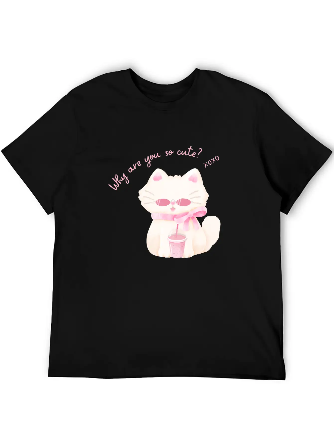Why Are You So Cute Cat - Adorable Pink Vibe Kitty Timeless Short Sleeve Tee – Comfy And Minimalist Design