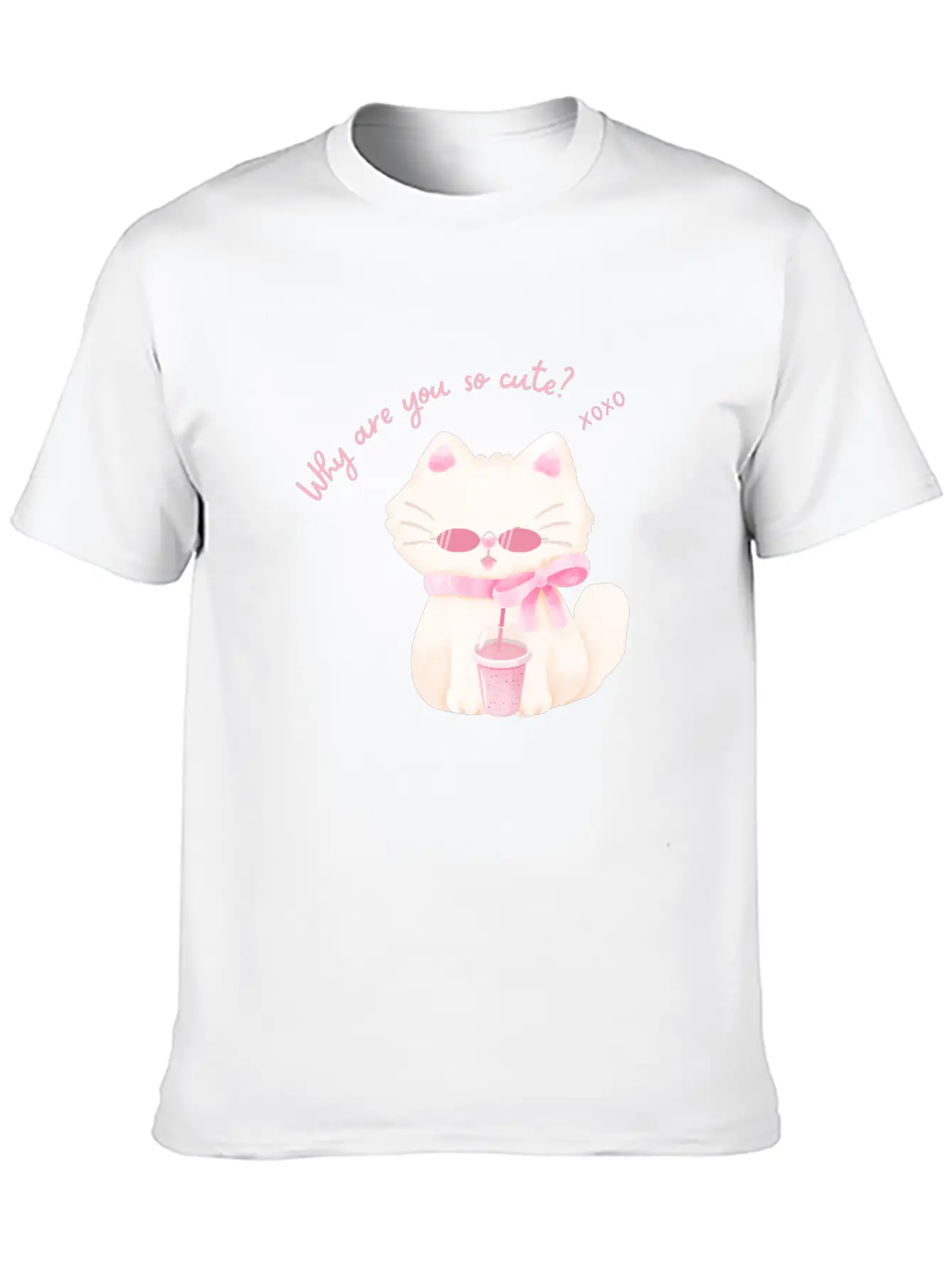 Why Are You So Cute Cat - Adorable Pink Vibe Kitty Timeless Short Sleeve Tee – Comfy And Minimalist Design