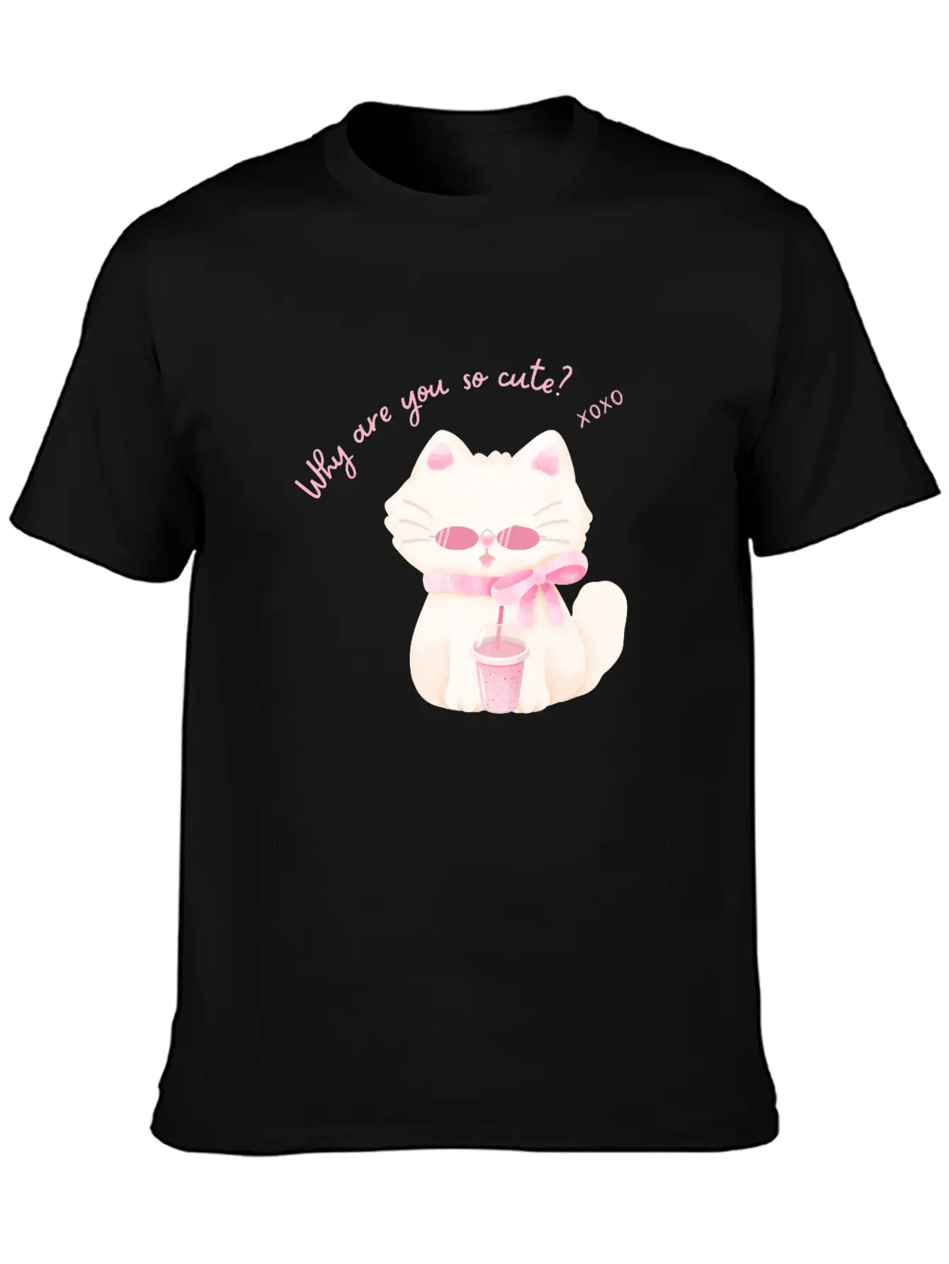 Why Are You So Cute Cat - Adorable Pink Vibe Kitty Timeless Short Sleeve Tee – Comfy And Minimalist Design