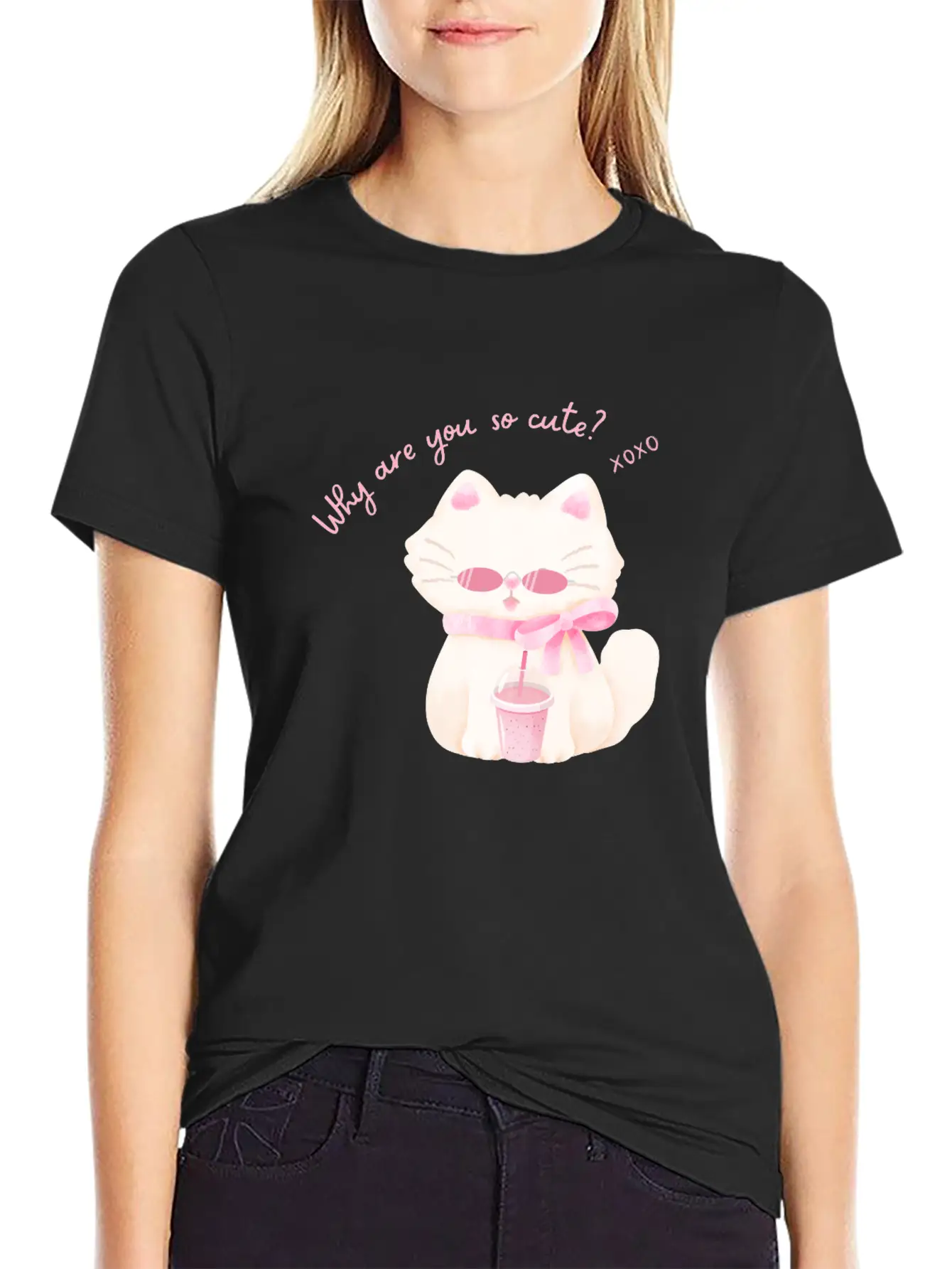 Why Are You So Cute Cat - Adorable Pink Vibe Kitty Timeless Short Sleeve Tee – Comfy And Minimalist Design