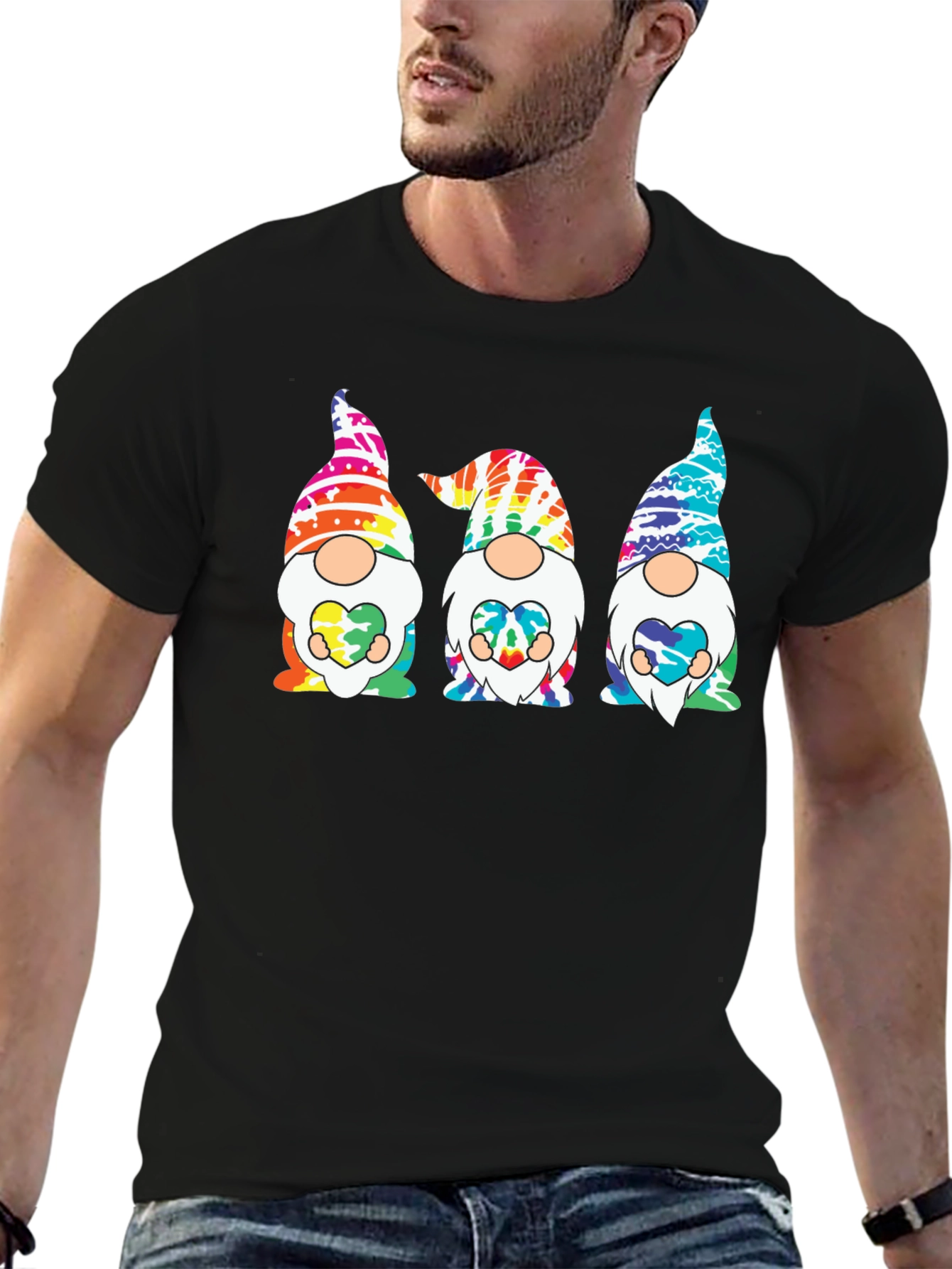 Tie-Dye Gnome Graphic Tee - Unisex Black T-Shirt