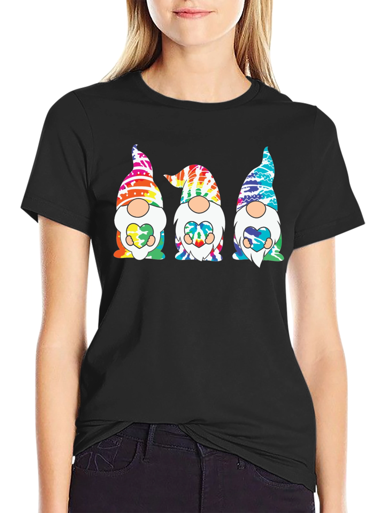 Tie-Dye Gnome Graphic Tee - Unisex Black T-Shirt
