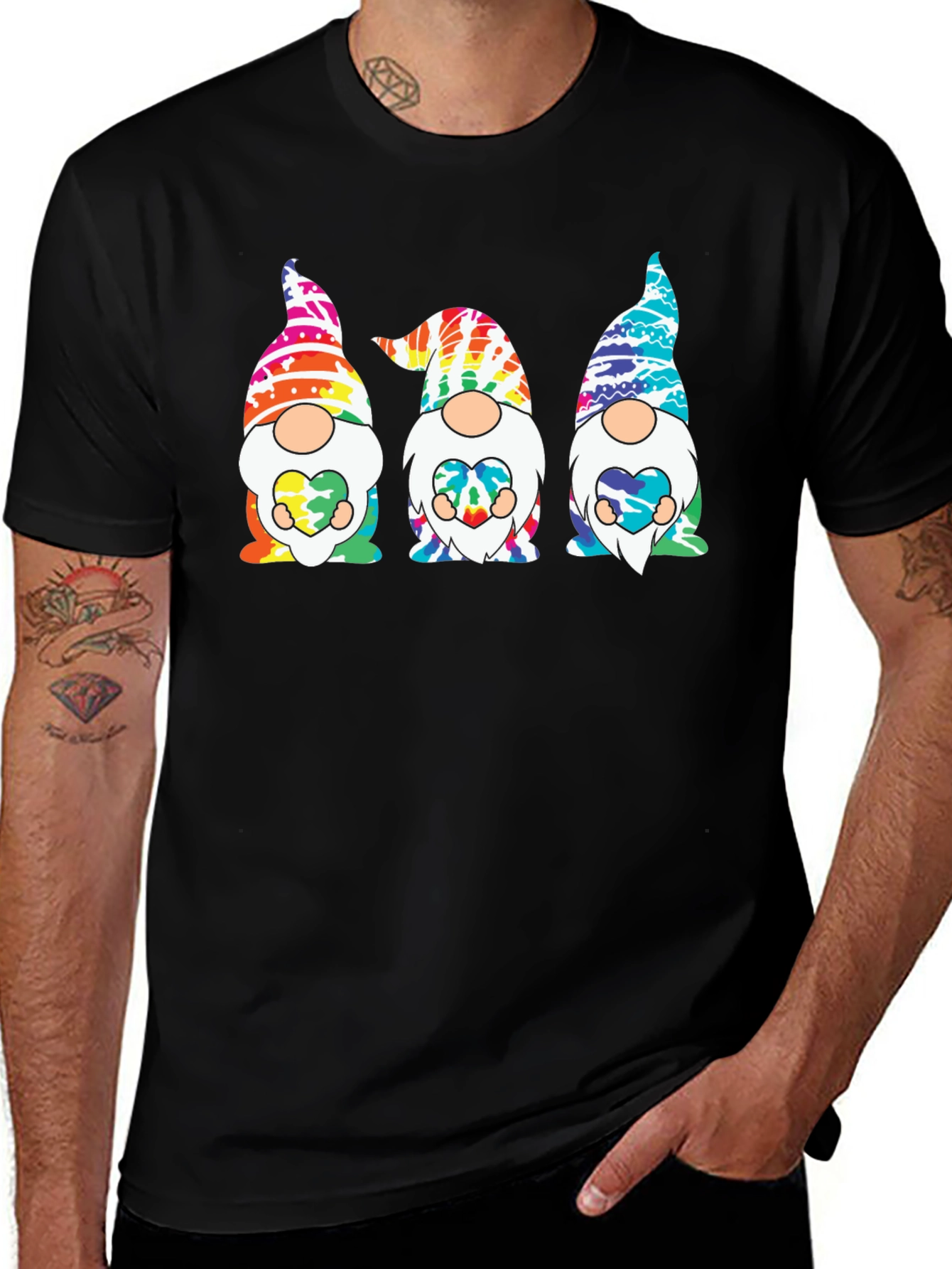 Tie-Dye Gnome Graphic Tee - Unisex Black T-Shirt
