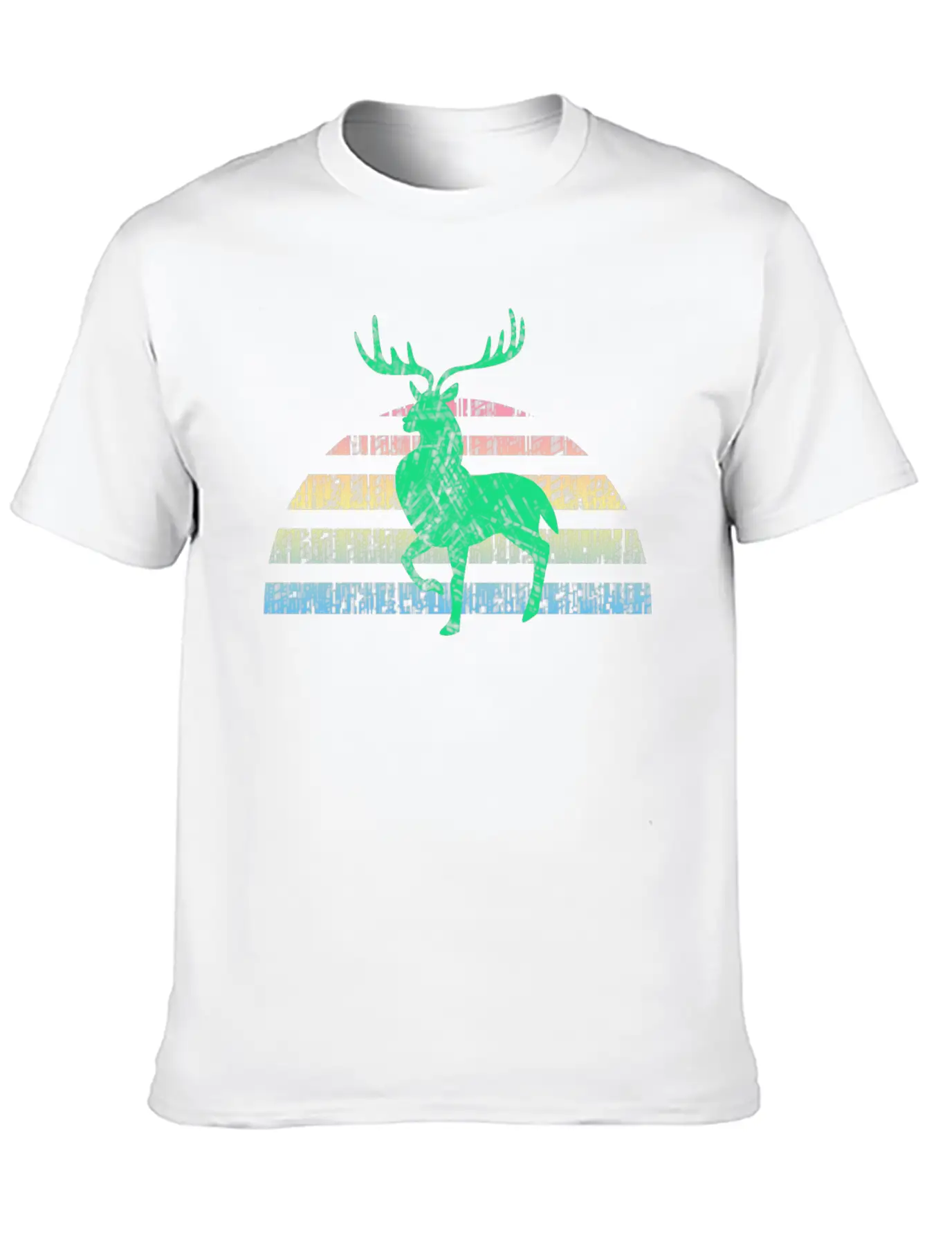 Wild Deer Stag Silhouette, Grunge Background Unisex Short Sleeve Soft Cotton T-Shirt – Casual Everyday Wear