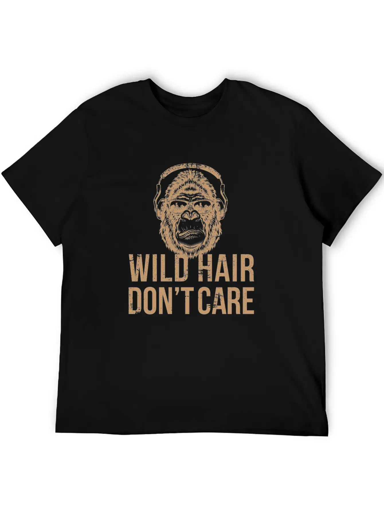 Wild Hair Don't Care Distressed Gorilla Design For Ape Lovers Stylish Everyday T-Shirt – Unisex Basic Cotton Tee