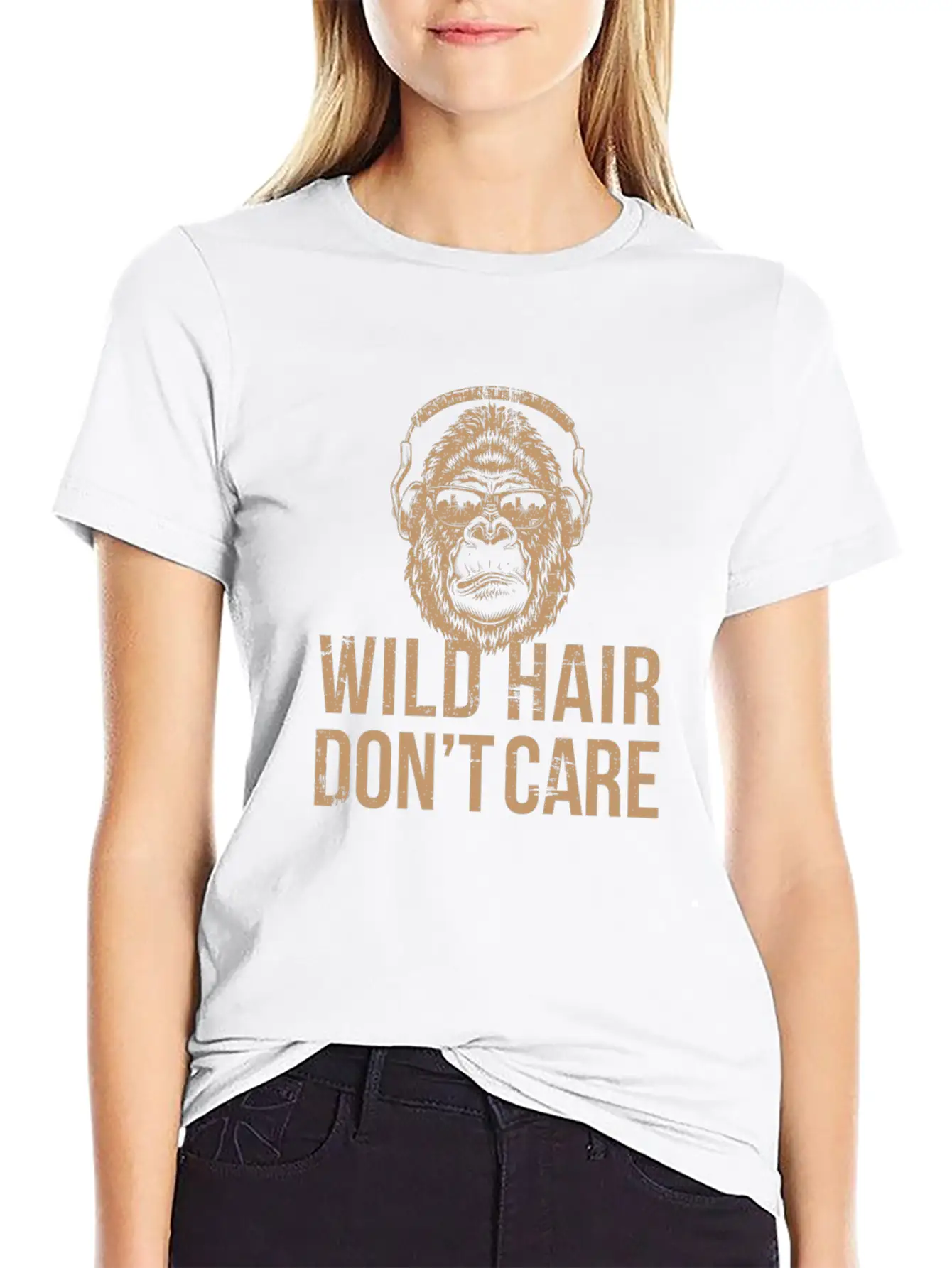 Wild Hair Don't Care Distressed Gorilla Design For Ape Lovers Stylish Everyday T-Shirt – Unisex Basic Cotton Tee
