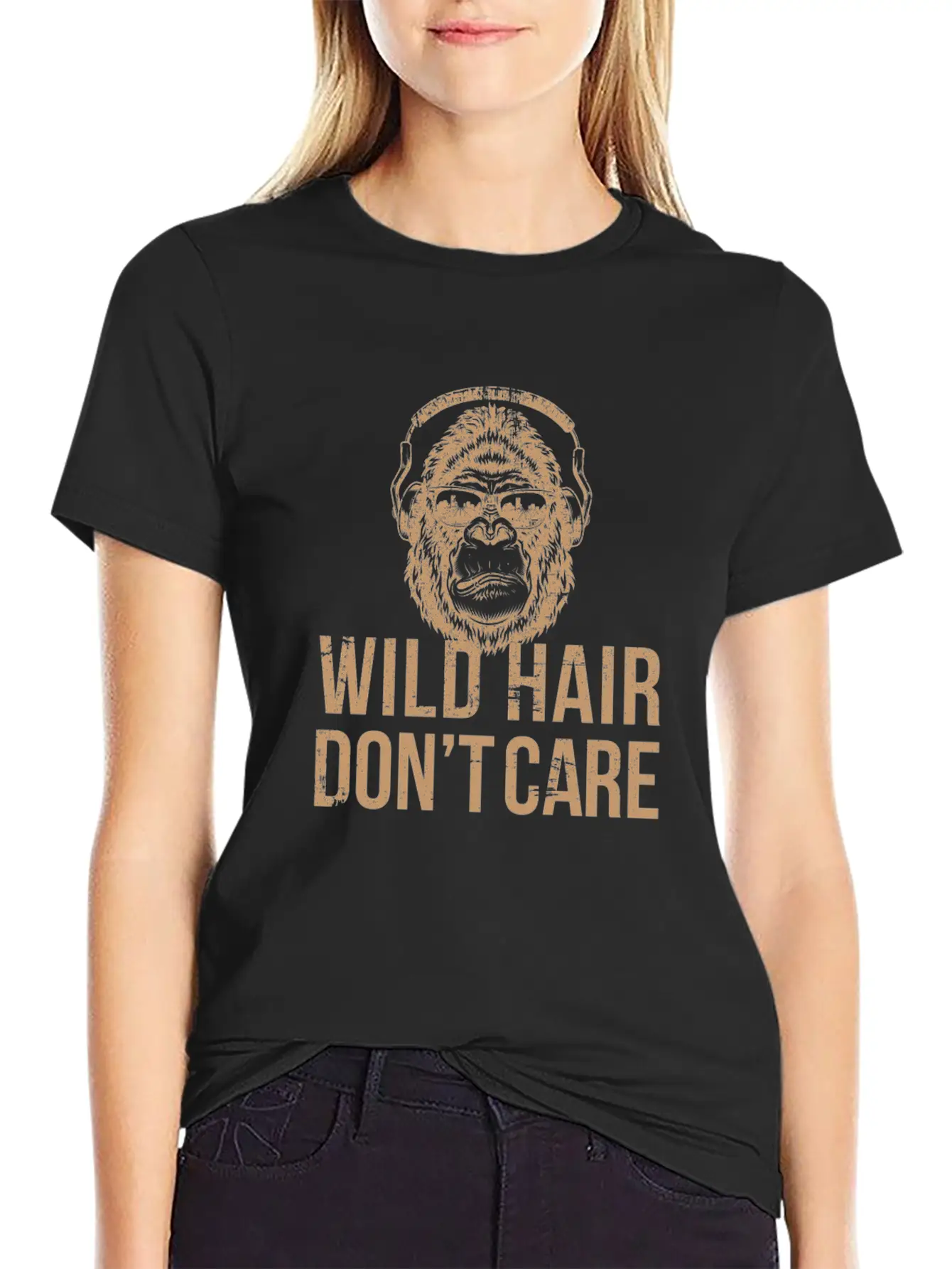 Wild Hair Don't Care Distressed Gorilla Design For Ape Lovers Stylish Everyday T-Shirt – Unisex Basic Cotton Tee
