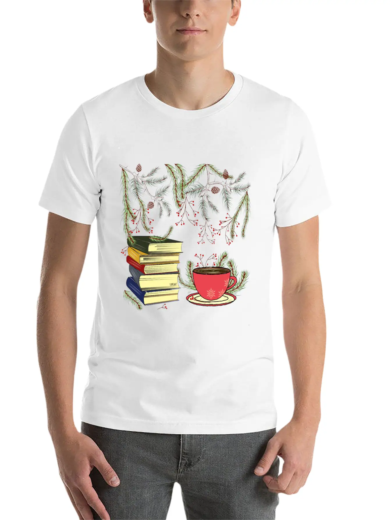 Winter Books And Tea Unisex Short Sleeve Soft Cotton T-Shirt – Casual Everyday Wear