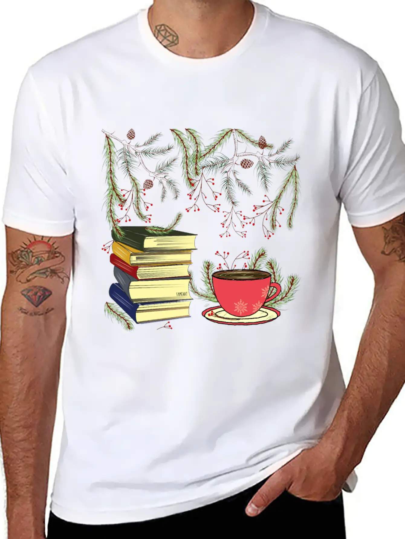 Winter Books And Tea Unisex Short Sleeve Soft Cotton T-Shirt – Casual Everyday Wear
