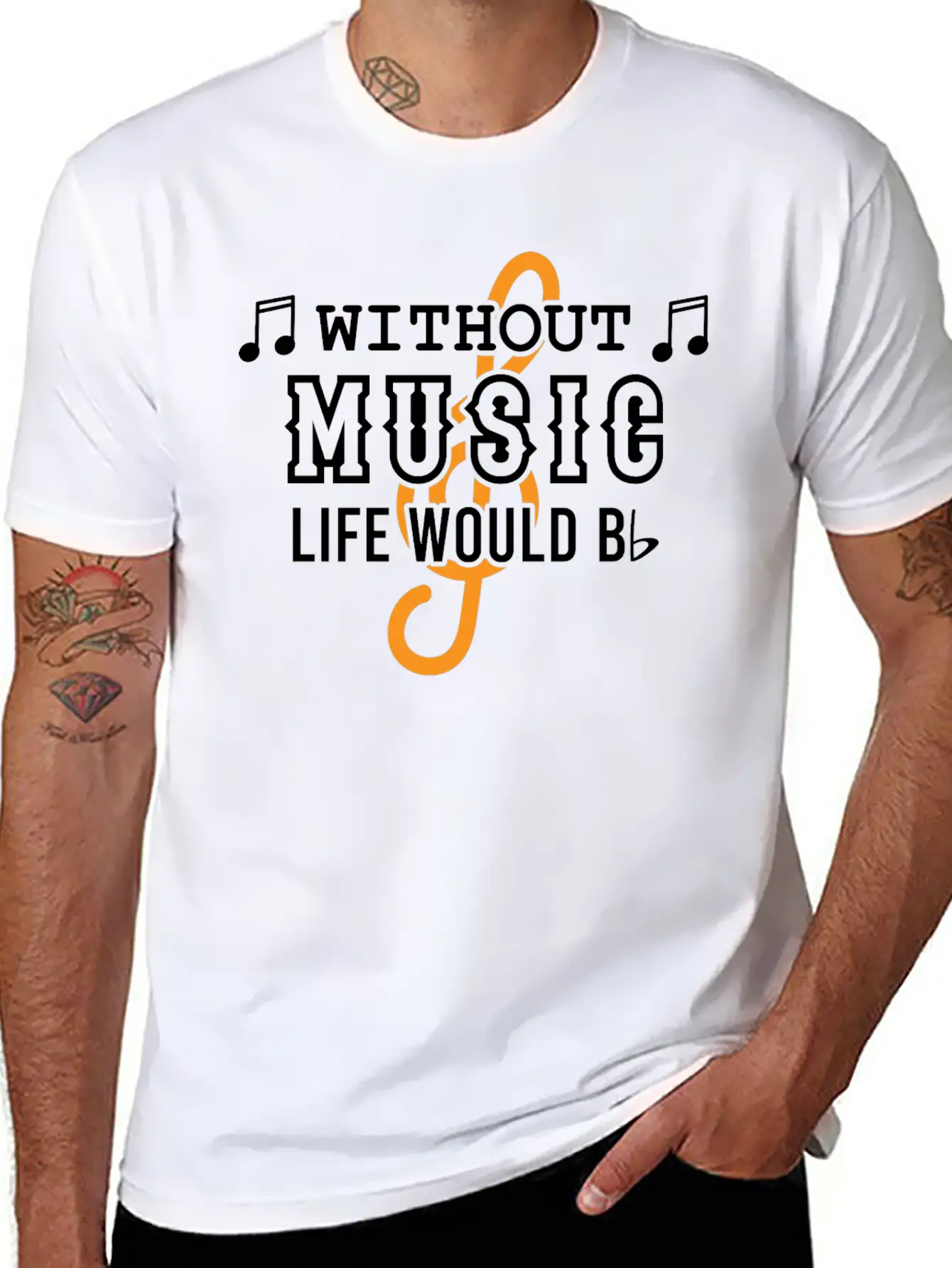Without Music Life Would Would Bb Flat Cool Music Basic Graphic T-Shirt – Daily Comfort In Soft Cotton