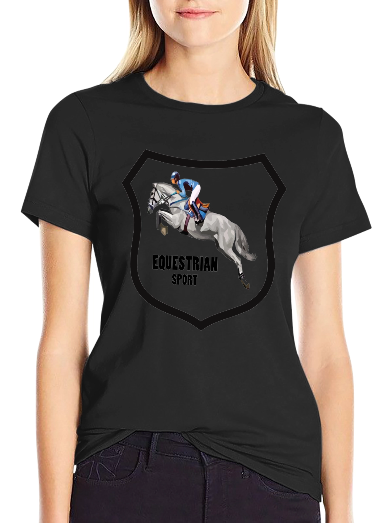 Equestrian Sport T-Shirt - Black Cotton Tee
