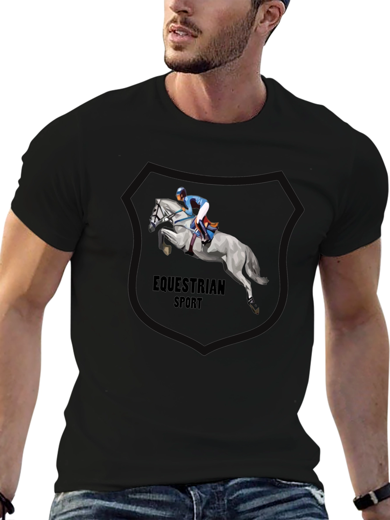 Equestrian Sport T-Shirt - Black Cotton Tee