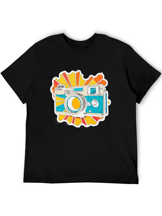 Retro Camera Graphic Tee - Vintage Style Black T-Shirt
