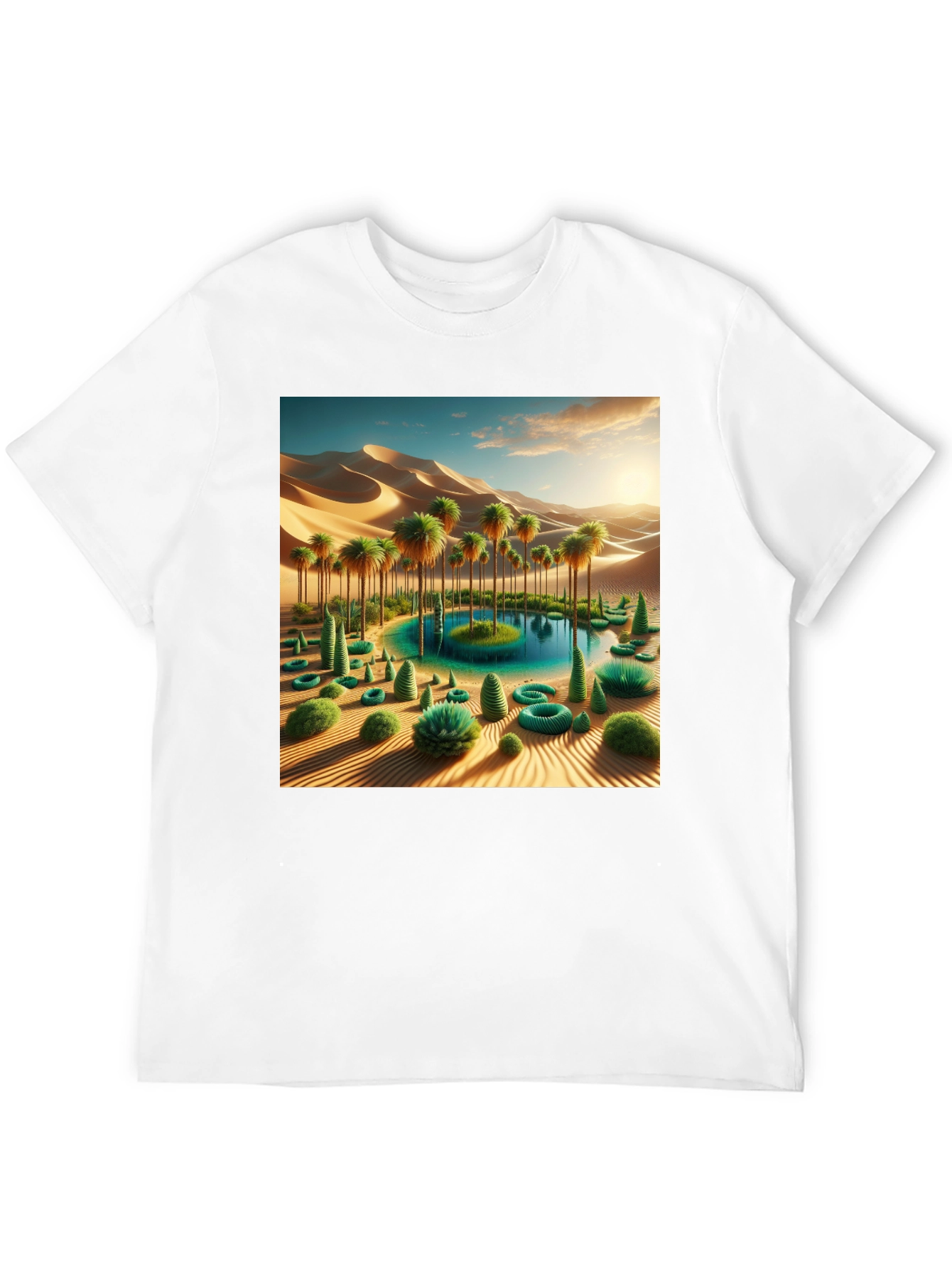 Desert Oasis Graphic Tee - Black Cotton Blend Shirt
