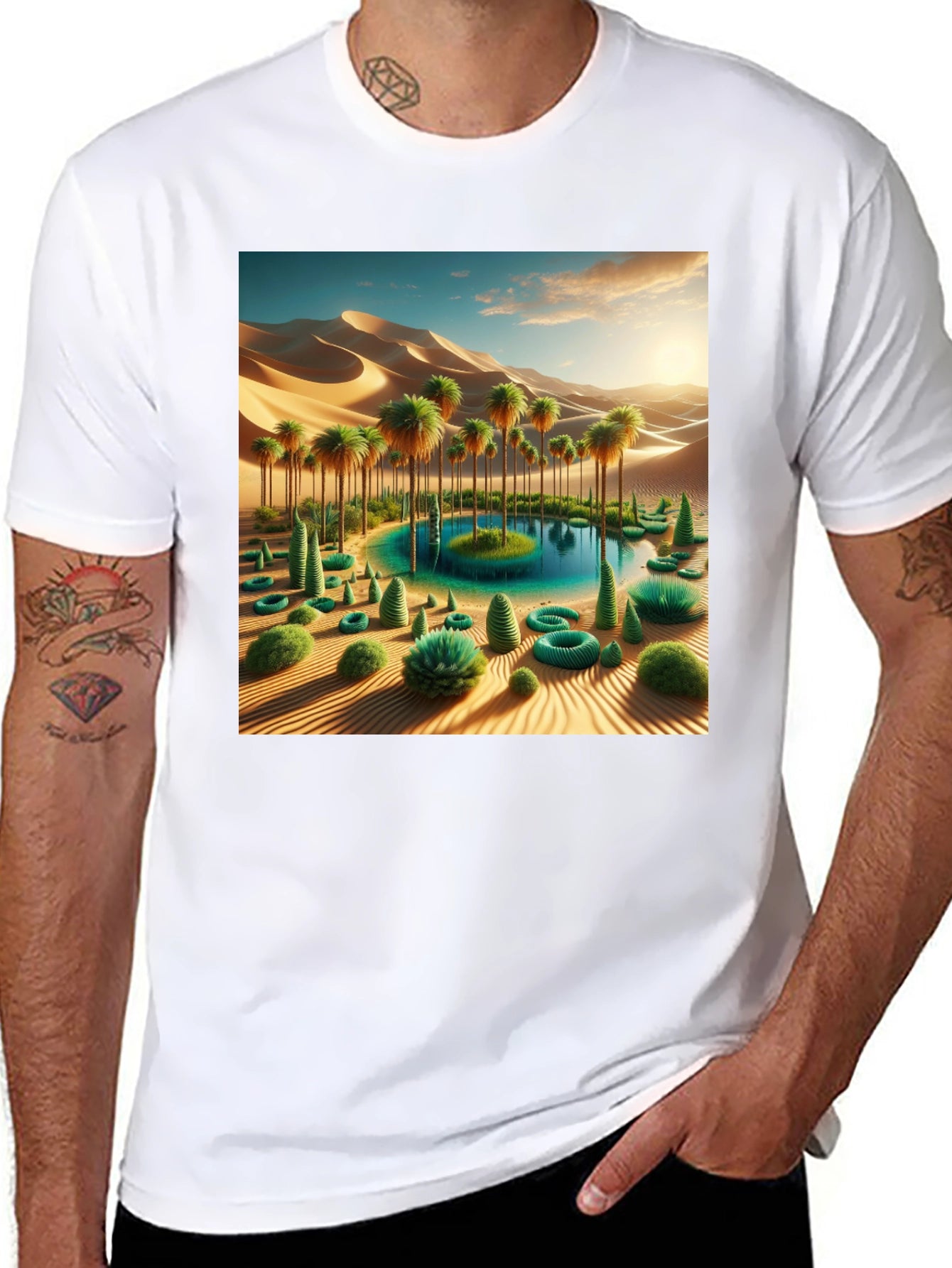 Desert Oasis Graphic Tee - Black Cotton Blend Shirt