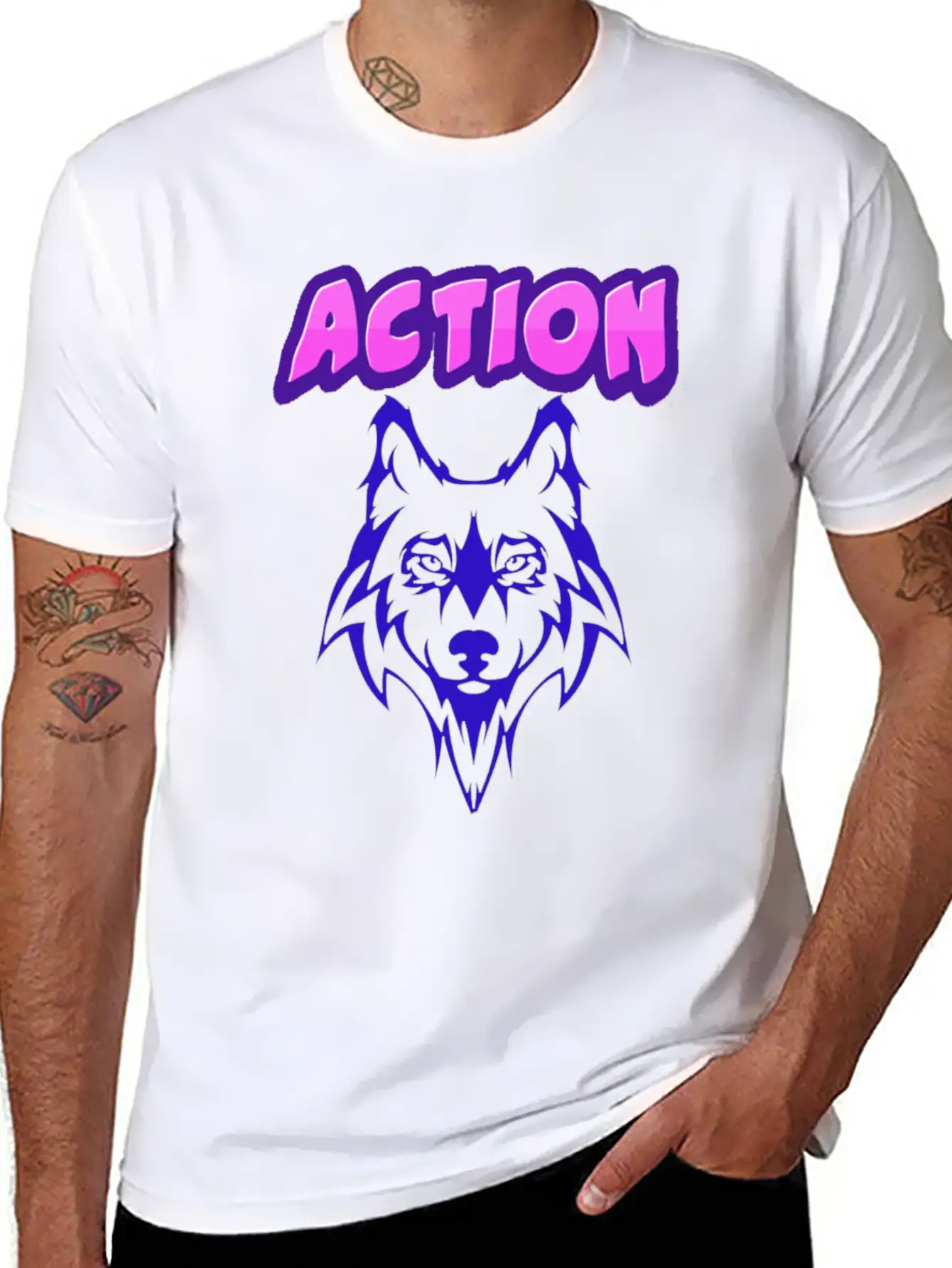 Wolf Action Design Unisex Short Sleeve Soft Cotton T-Shirt – Casual Everyday Wear