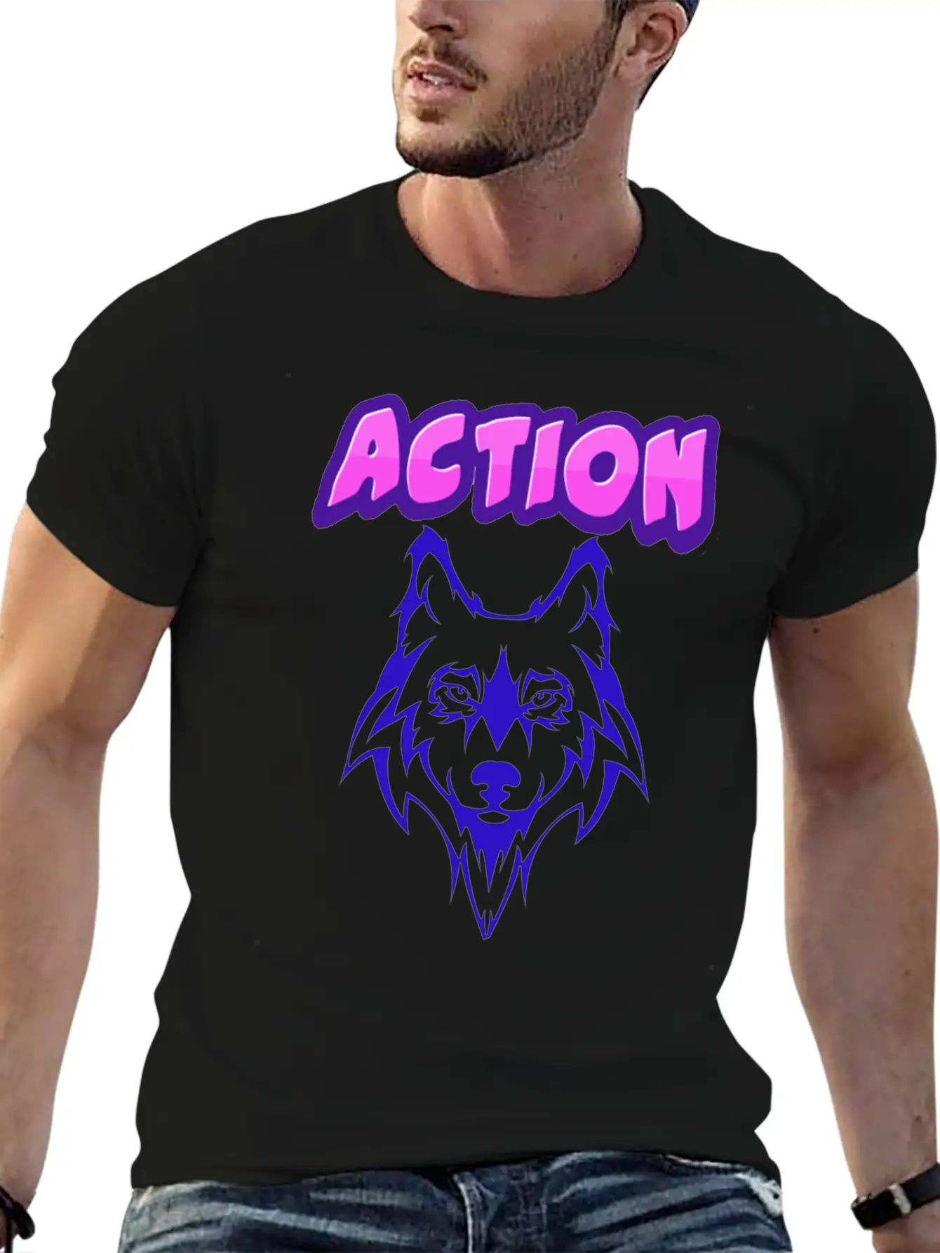 Wolf Action Design Unisex Short Sleeve Soft Cotton T-Shirt – Casual Everyday Wear