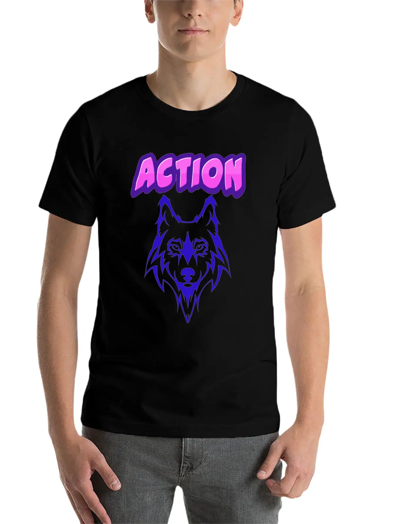 Wolf Action Design Unisex Short Sleeve Soft Cotton T-Shirt – Casual Everyday Wear