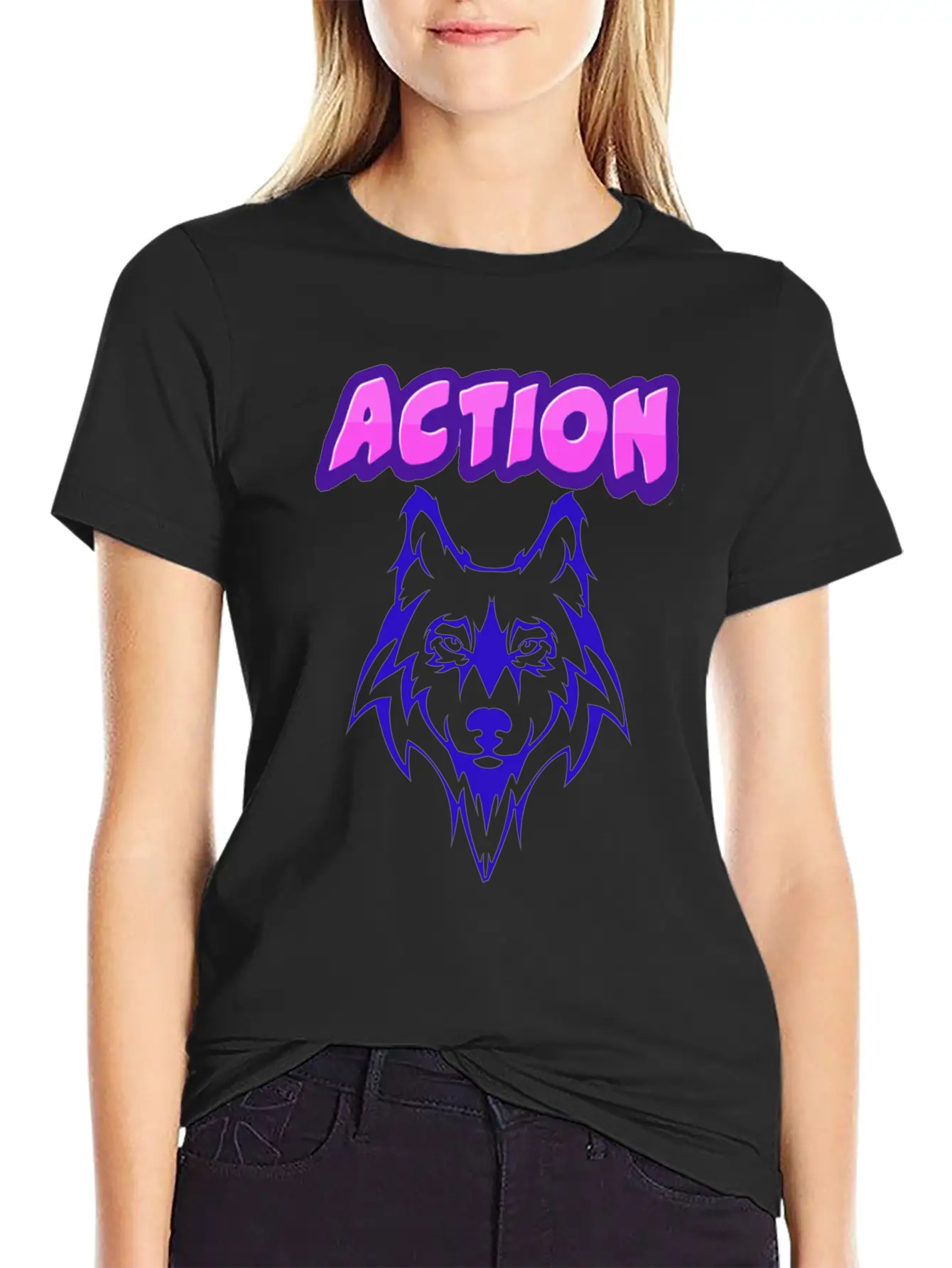 Wolf Action Design Unisex Short Sleeve Soft Cotton T-Shirt – Casual Everyday Wear