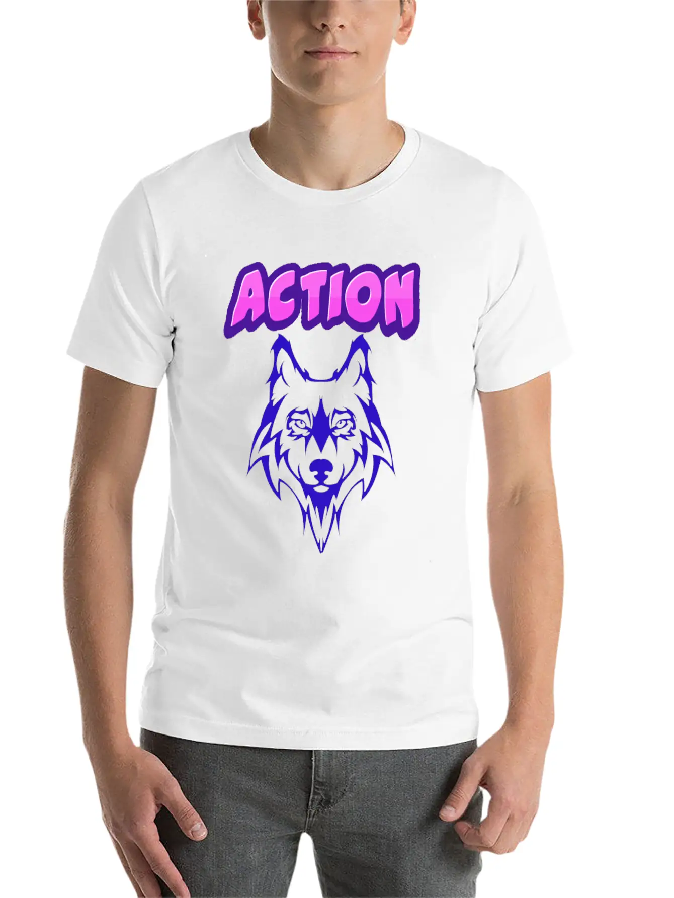 Wolf Action Design Unisex Short Sleeve Soft Cotton T-Shirt – Casual Everyday Wear