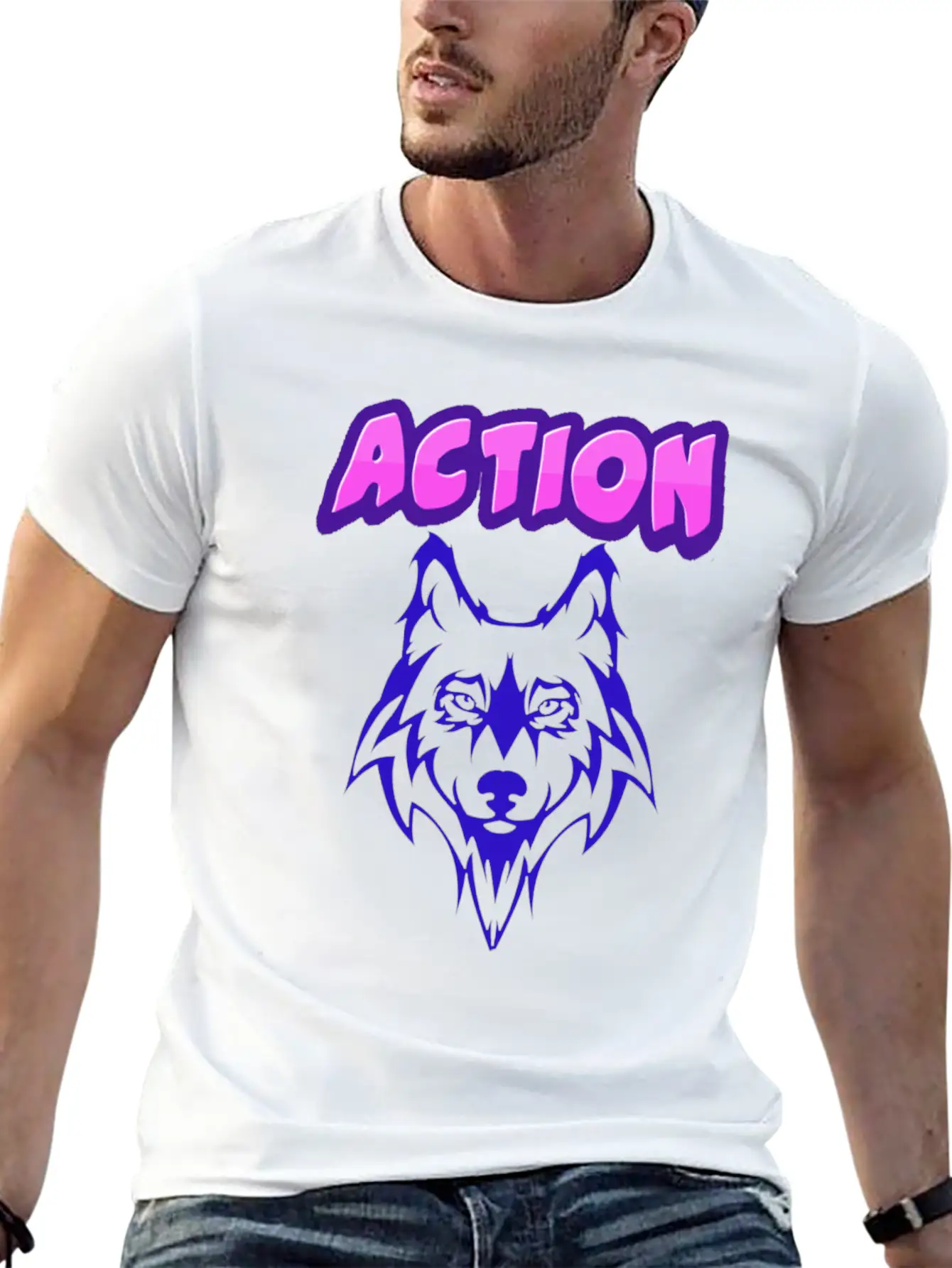 Wolf Action Design Unisex Short Sleeve Soft Cotton T-Shirt – Casual Everyday Wear