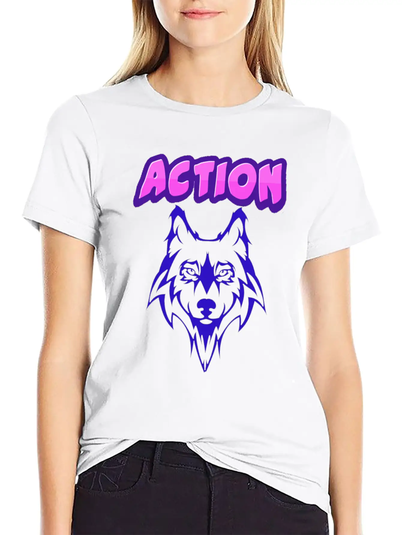 Wolf Action Design Unisex Short Sleeve Soft Cotton T-Shirt – Casual Everyday Wear