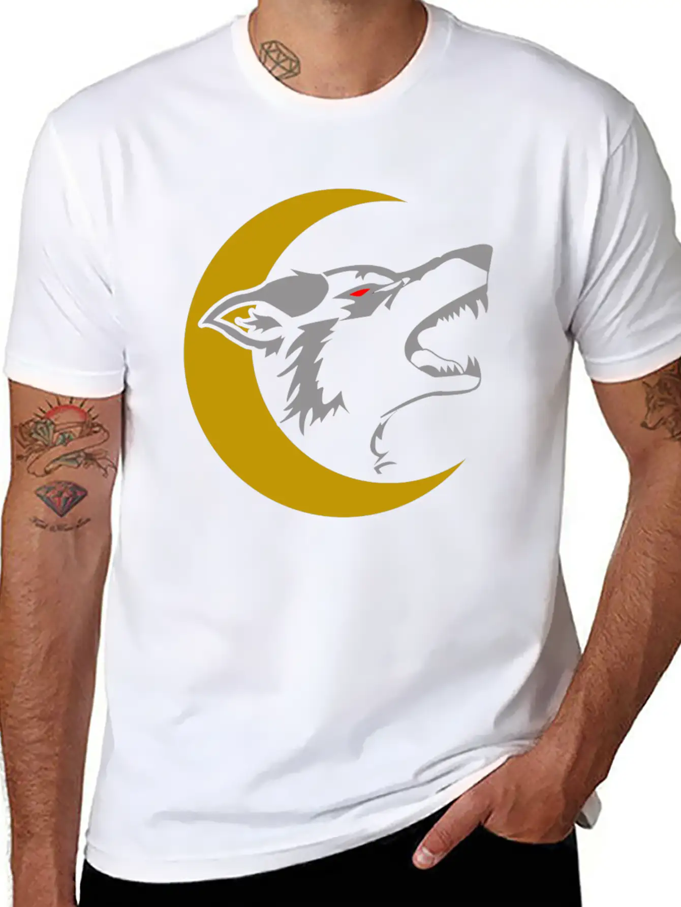Wolf And Moon Unisex Short Sleeve Soft Cotton T-Shirt – Casual Everyday Wear