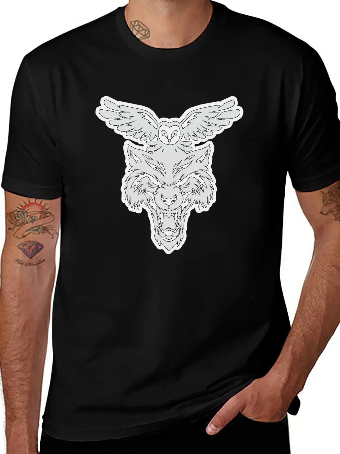 Wolf And Owl Night Lovers Unisex Short Sleeve Soft Cotton T-Shirt – Casual Everyday Wear