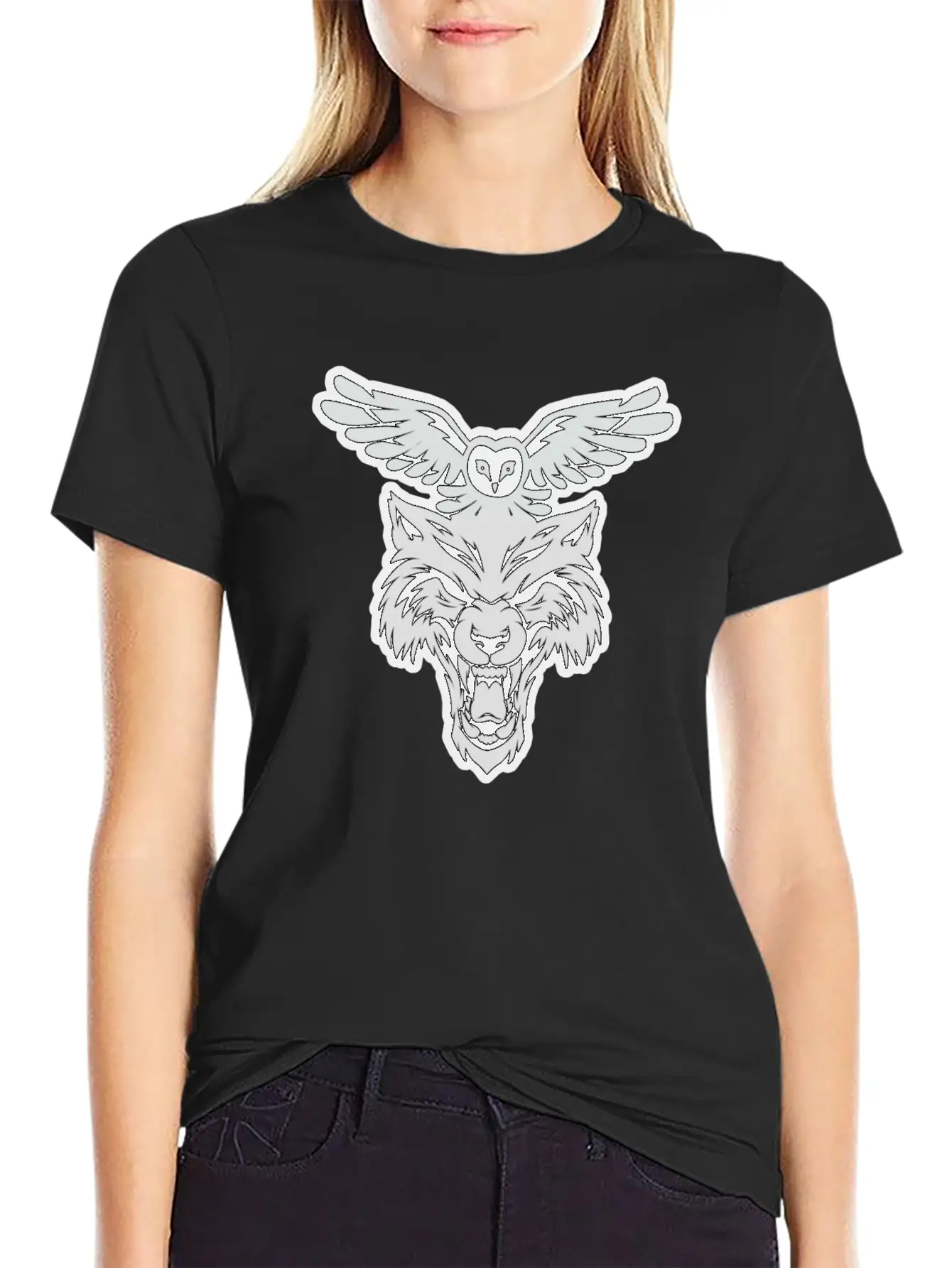 Wolf And Owl Night Lovers Unisex Short Sleeve Soft Cotton T-Shirt – Casual Everyday Wear
